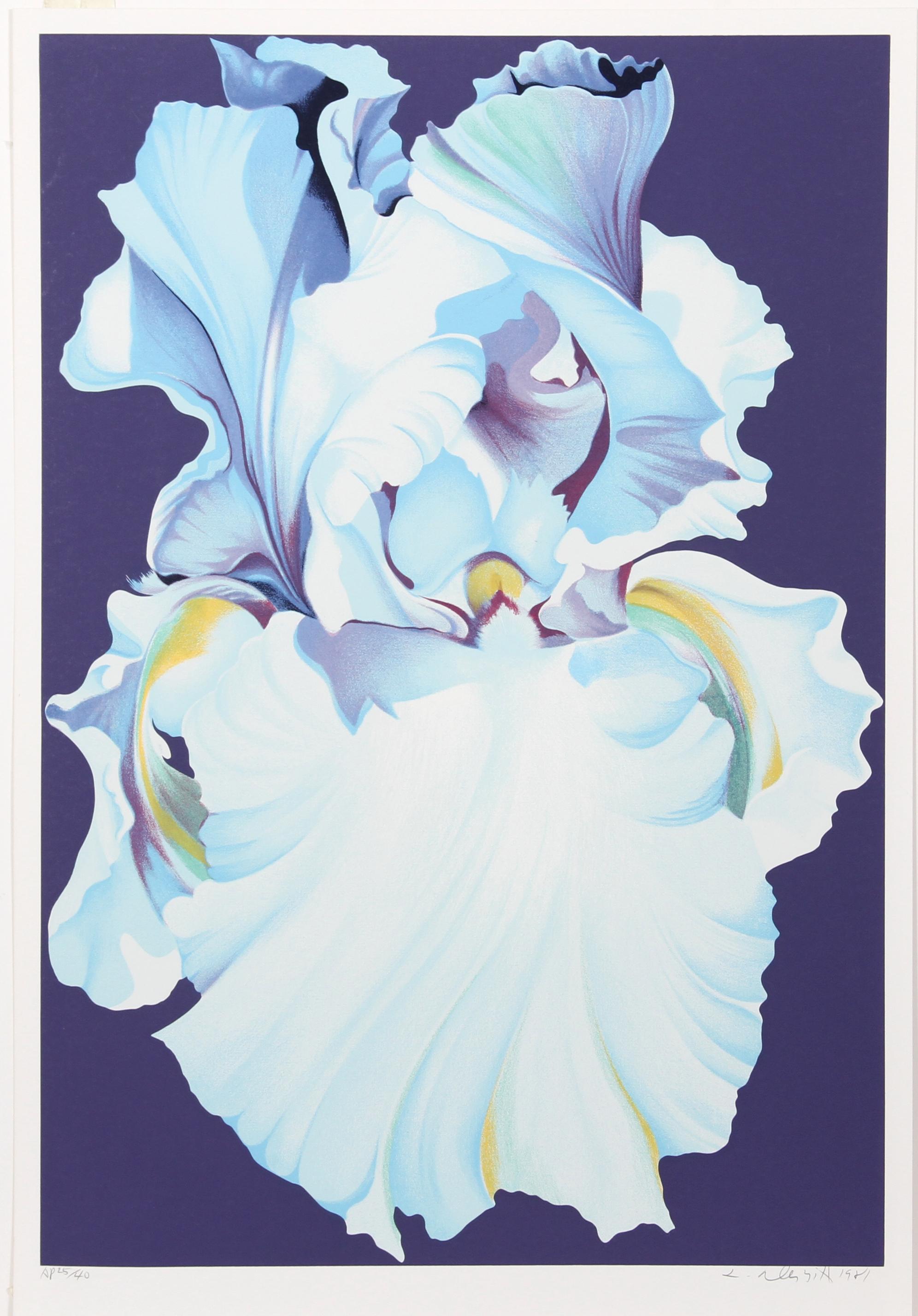 Lowell Nesbitt Still-Life Print - White Iris on Purple