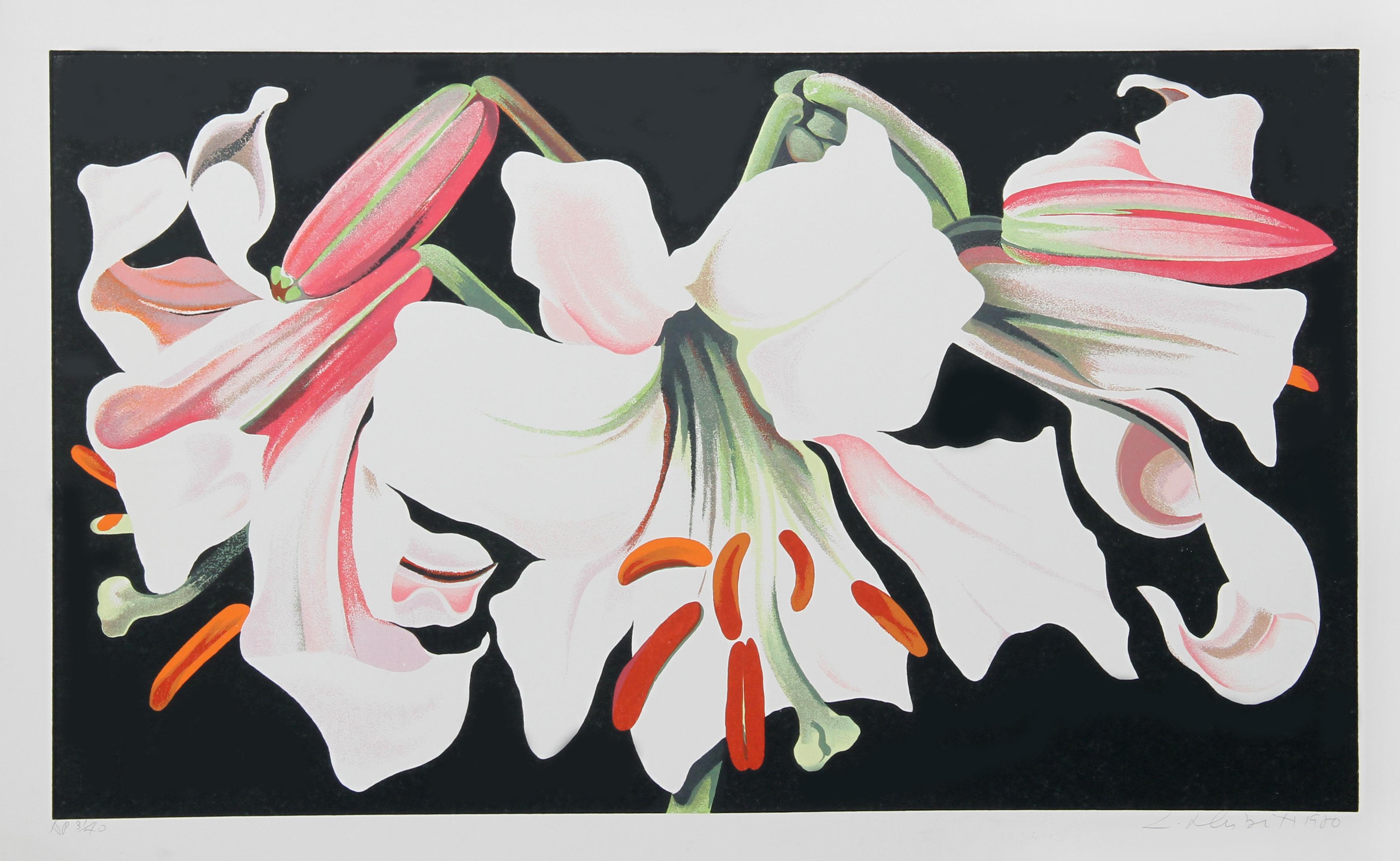 Lowell Nesbitt Still-Life Print - White Lily on Black