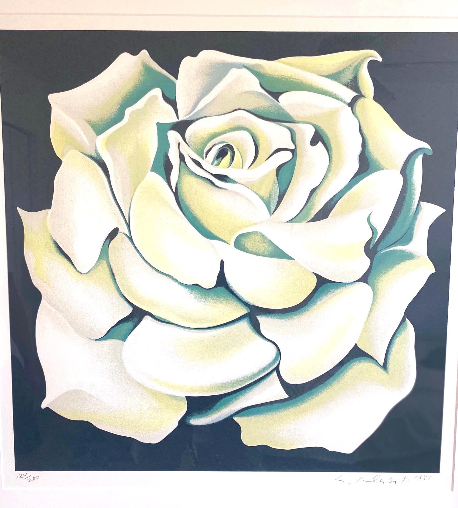 Limited Edition Lithograph in Custom Frame by Lowell Nesbitt, White Rose, 1981 For Sale 3