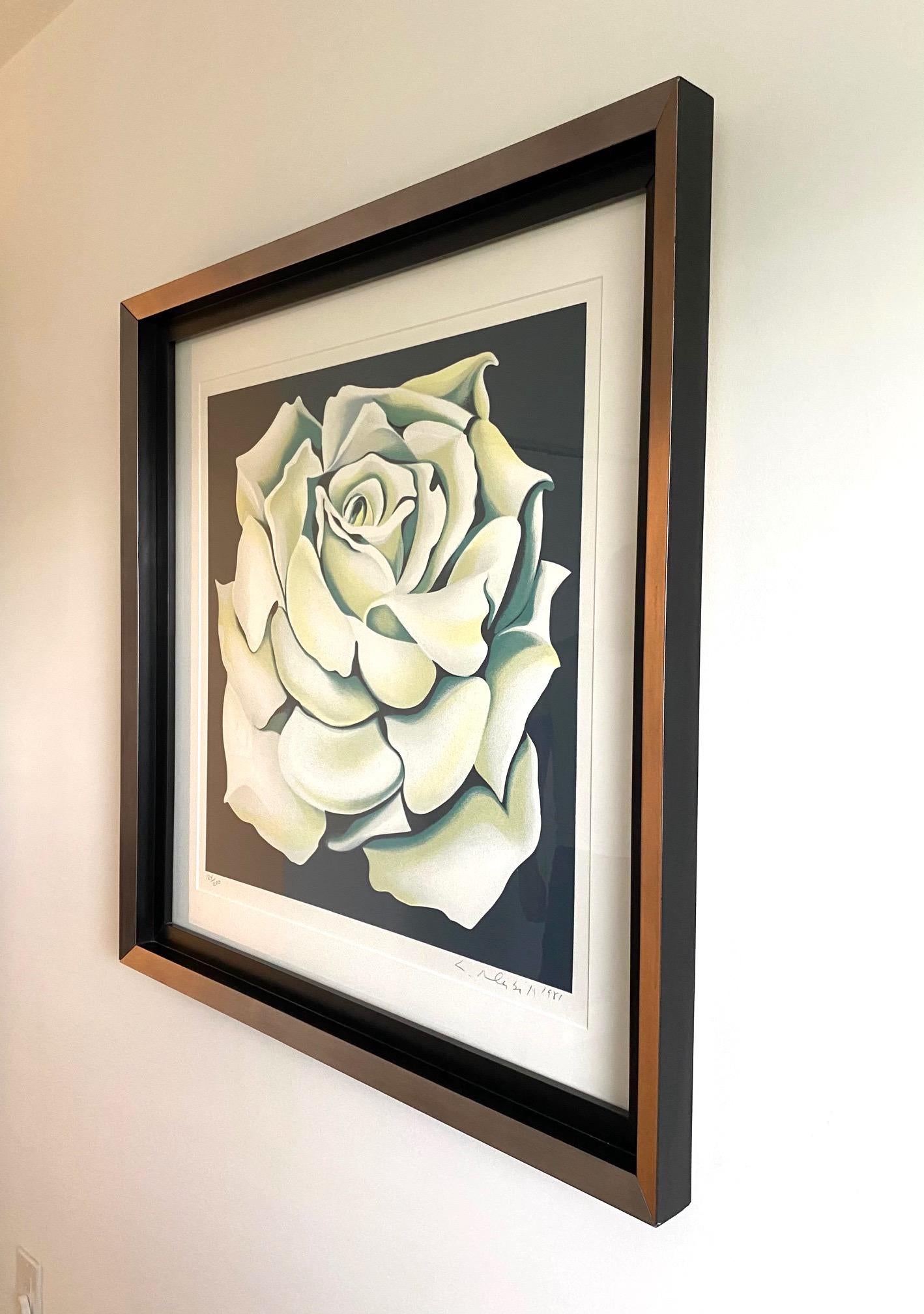 American Limited Edition Lithograph in Custom Frame by Lowell Nesbitt, White Rose, 1981 For Sale