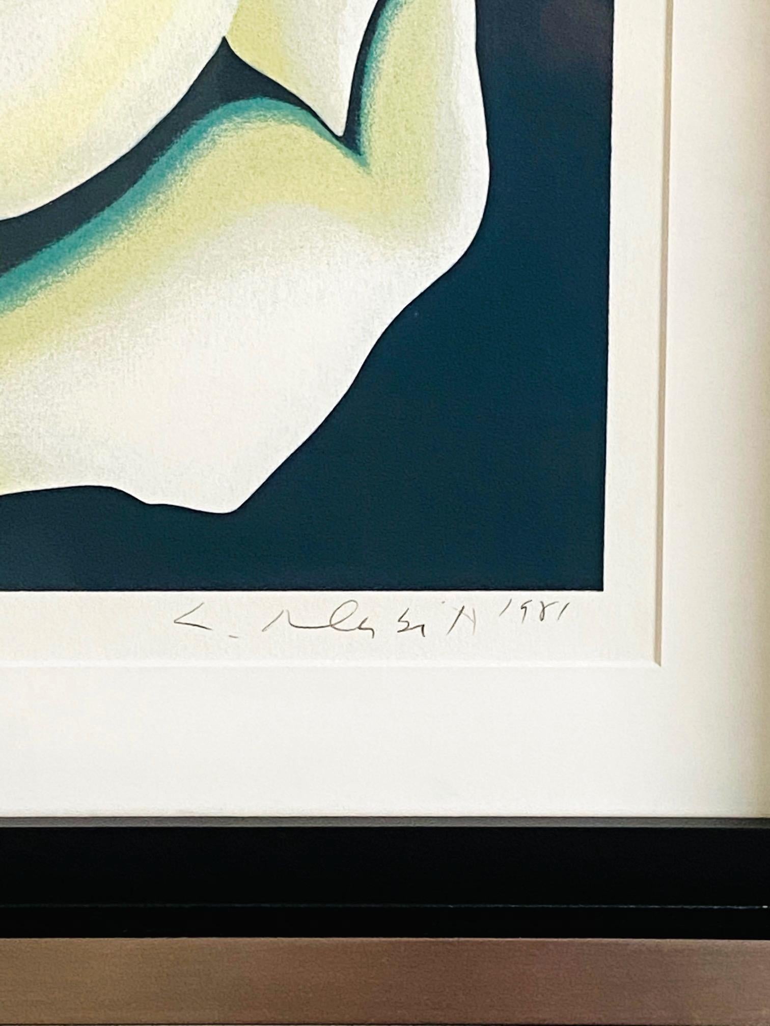 Lowell Nesbitt Weiße Rose Lithographie in limitierter Auflage in maßgefertigtem Rahmen, um 1981 im Angebot 1