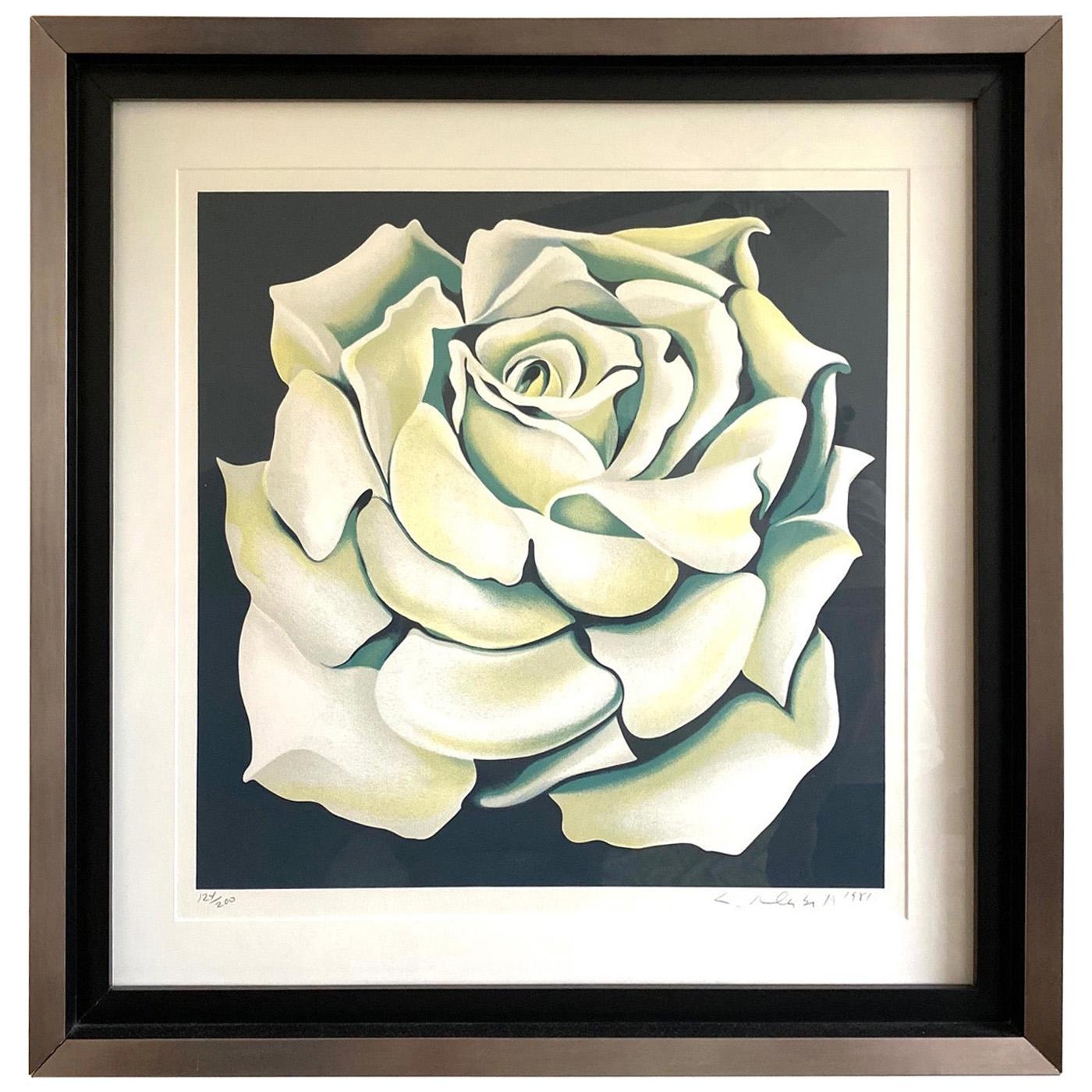 Limited Edition Lithograph in Custom Frame by Lowell Nesbitt, White Rose, 1981