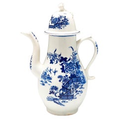 Lowestoft Porcelain Cafetera Azul y Blanca 1775-80