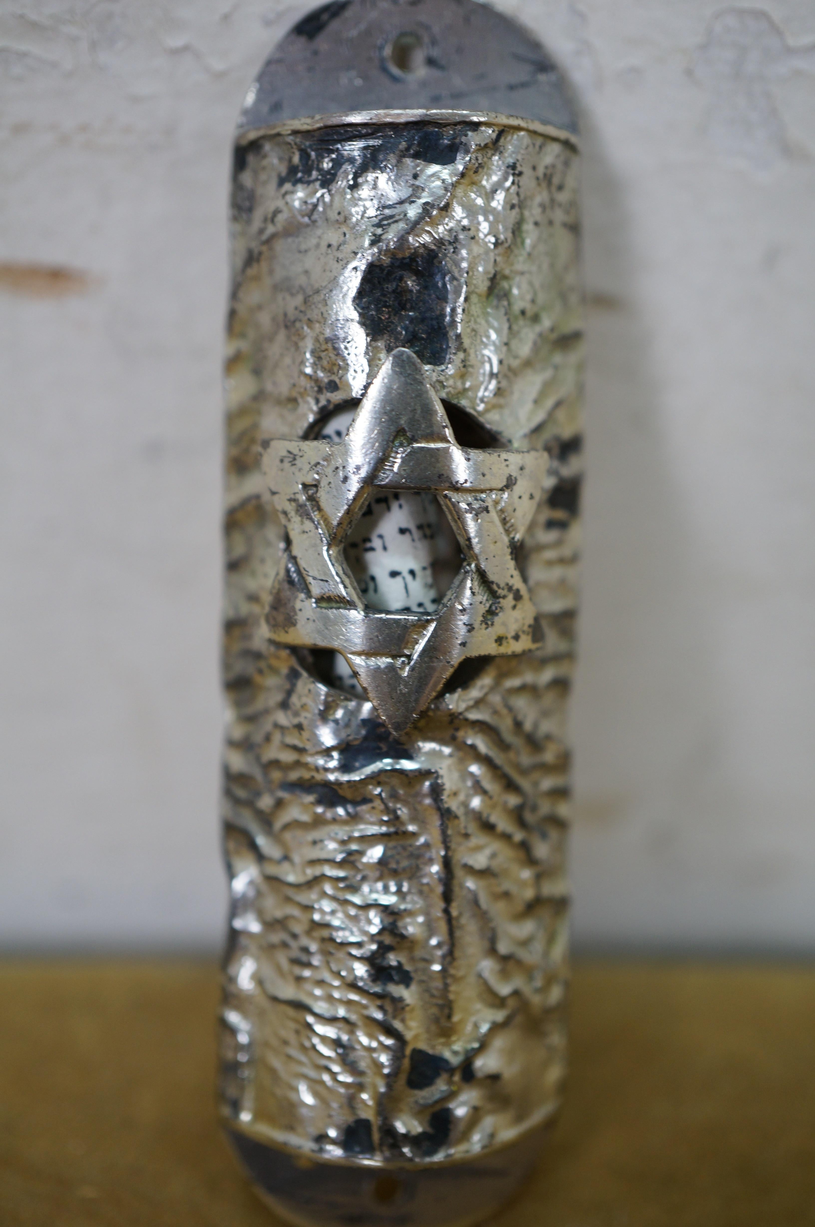 Lowry Plata de Ley Judaica Mezuzah Estuche Torá Pergamino de Oración Estrella de David en venta 1