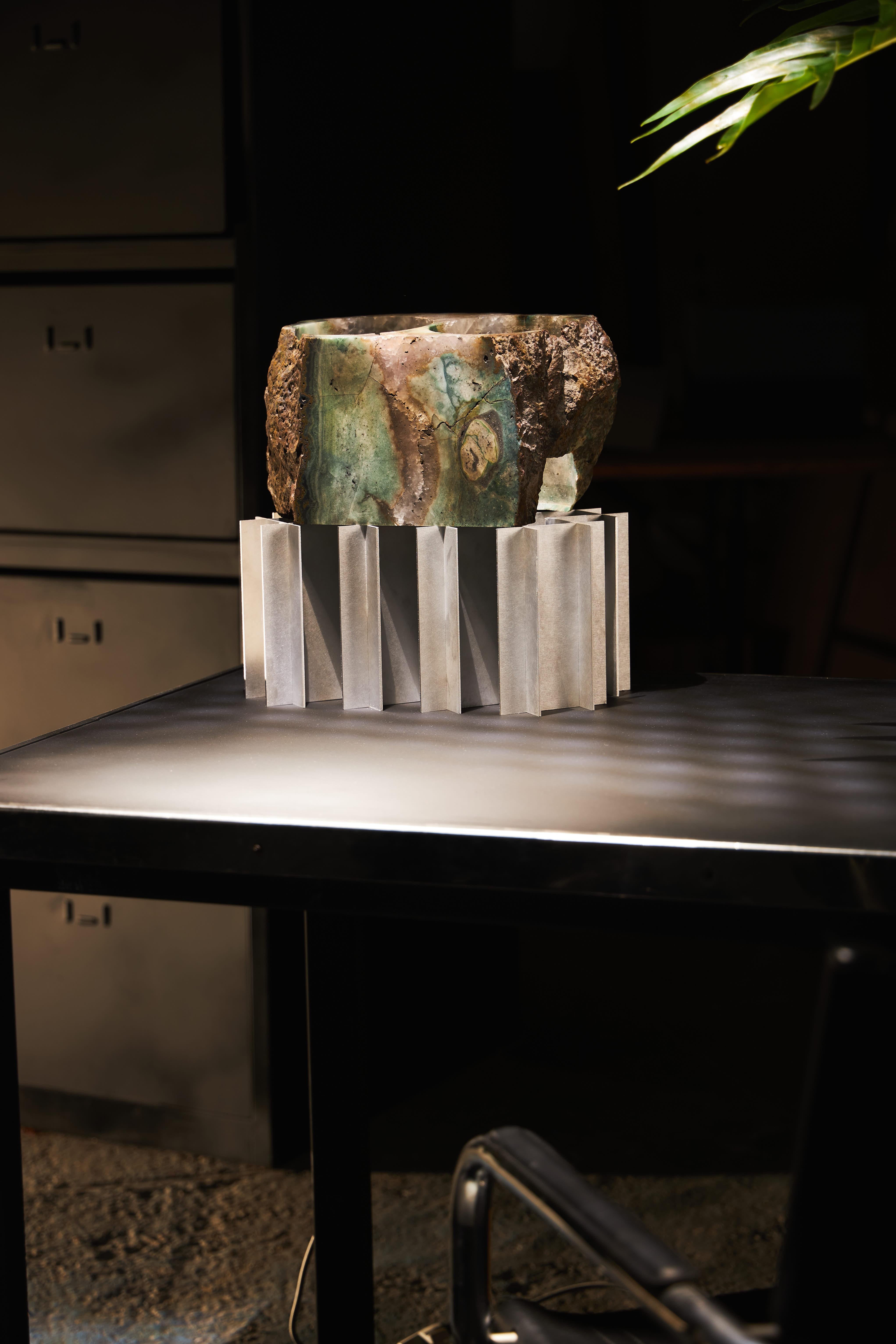 LOX LAMP - Double lamp, shade made of jasper and recycled quartz. Brushed alumin In New Condition For Sale In Montevideo, UY