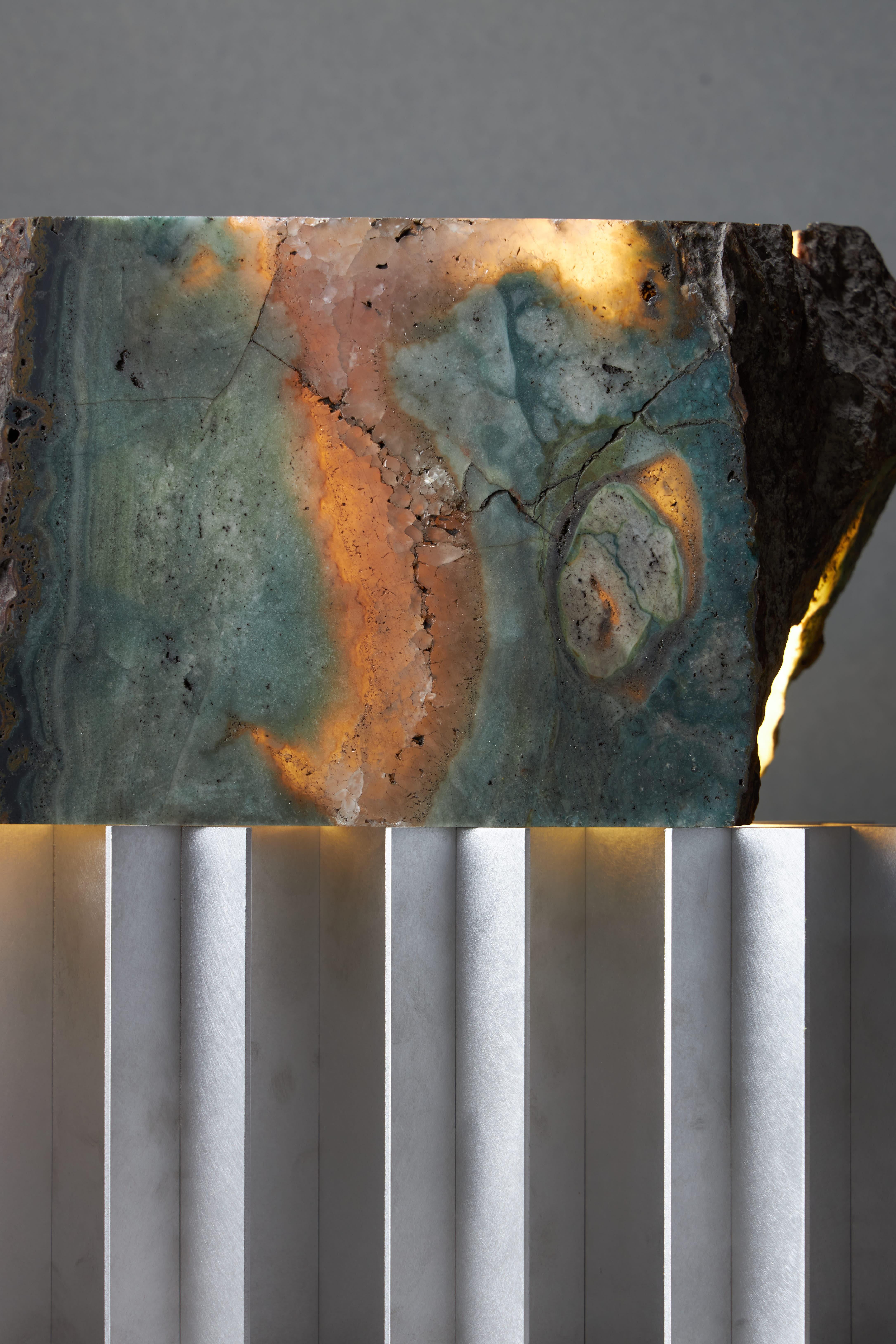 Contemporary LOX LAMP - Double lamp, shade made of jasper and recycled quartz. Brushed alumin For Sale