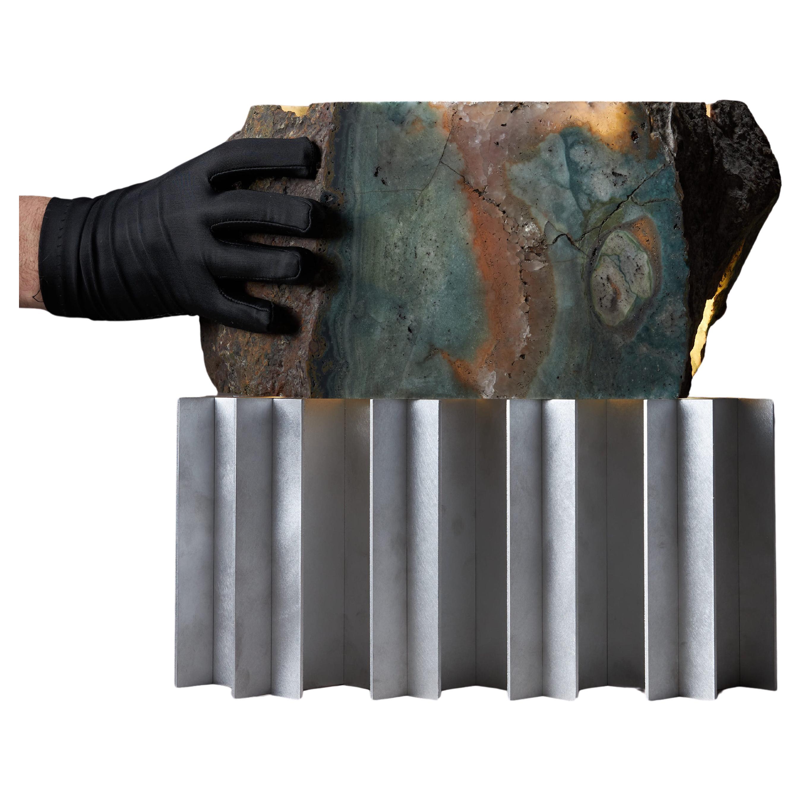 LOX LAMP - Double lamp, shade made of jasper and recycled quartz. Brushed alumin For Sale