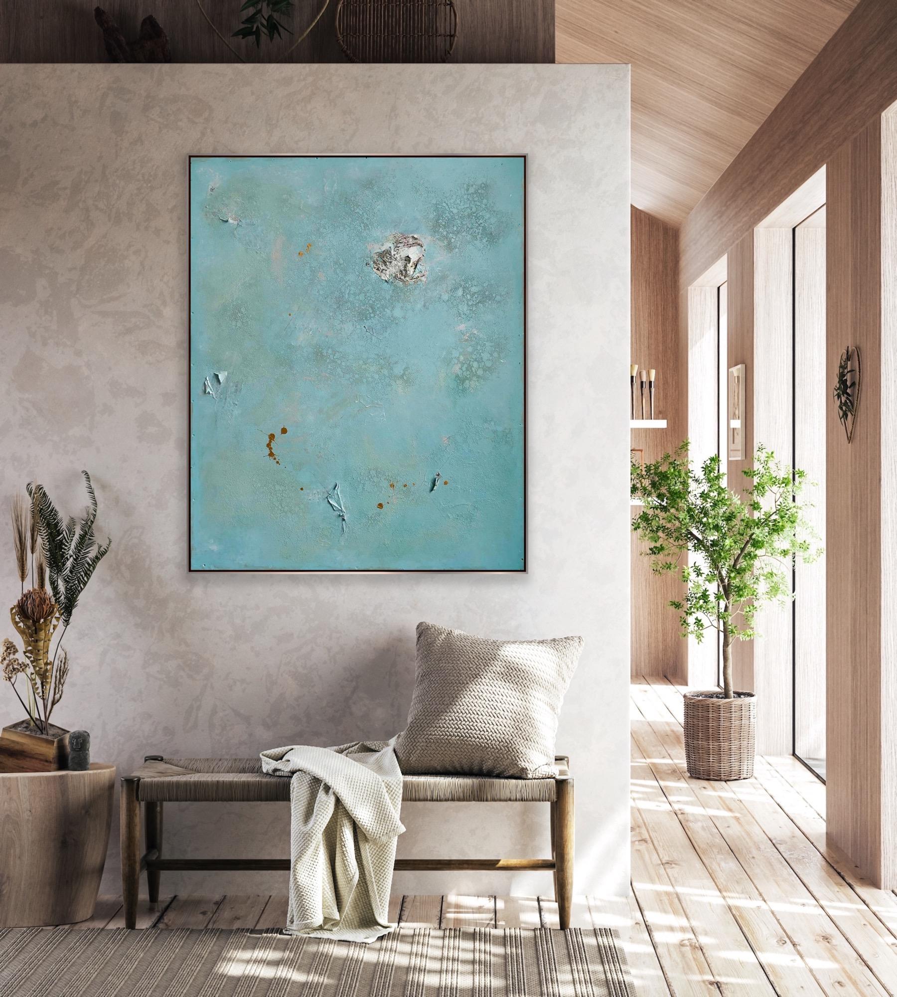 « Celadon 3 » - Peinture abstraite aux pastels doux et subtils, œuvre d'art - Bleu Abstract Painting par Loy Luo