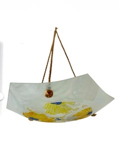 Loys Lucha Charles Ranc Art Deco pendant chandelier glass , French 1920s