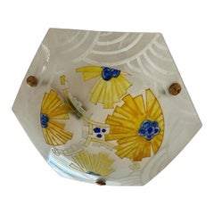 Loys Lucha Charles Ranc Art Deco pendant chandelier glass , French 1920s