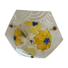 Loys Lucha Charles Ranc Art Deco pendant chandelier glass , French 1920s