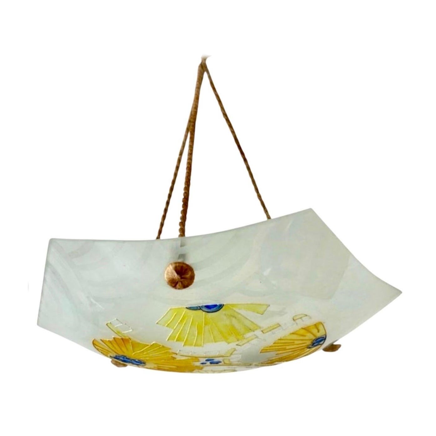 Loys Lucha Charles Ranc Art Deco pendant chandelier glass , French 1920s
