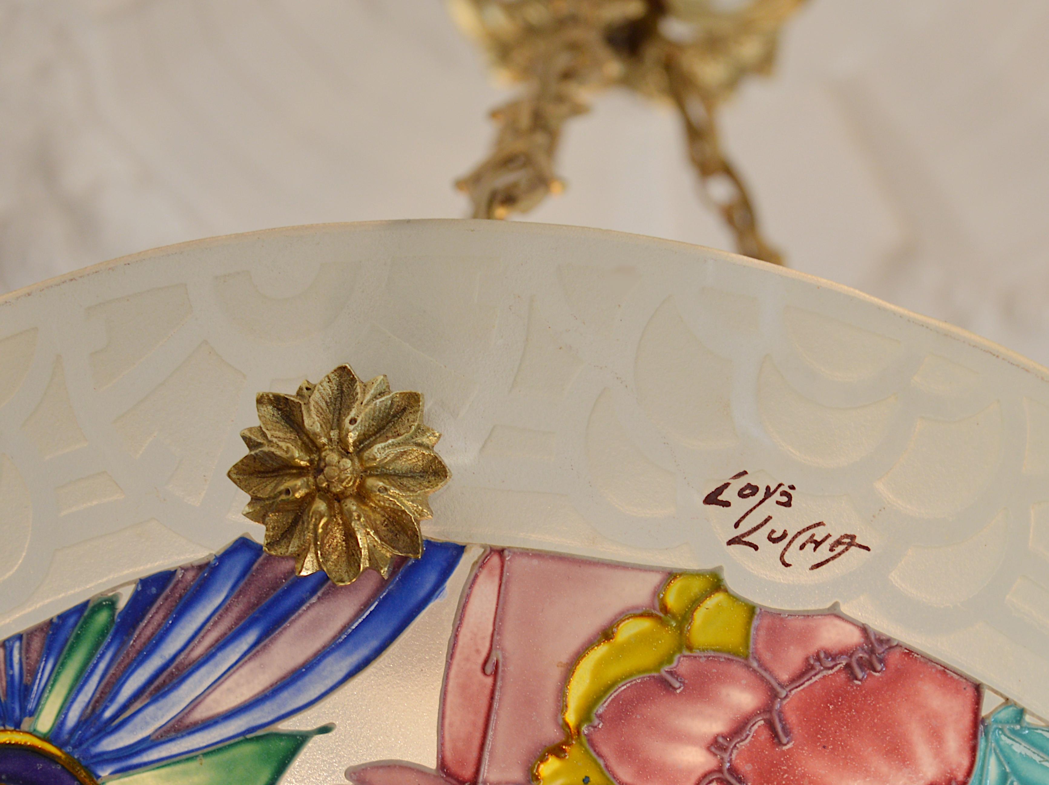 Bronze Superbe lustre suspendu Loys Lucha / Charles Ranc, 1920 en vente