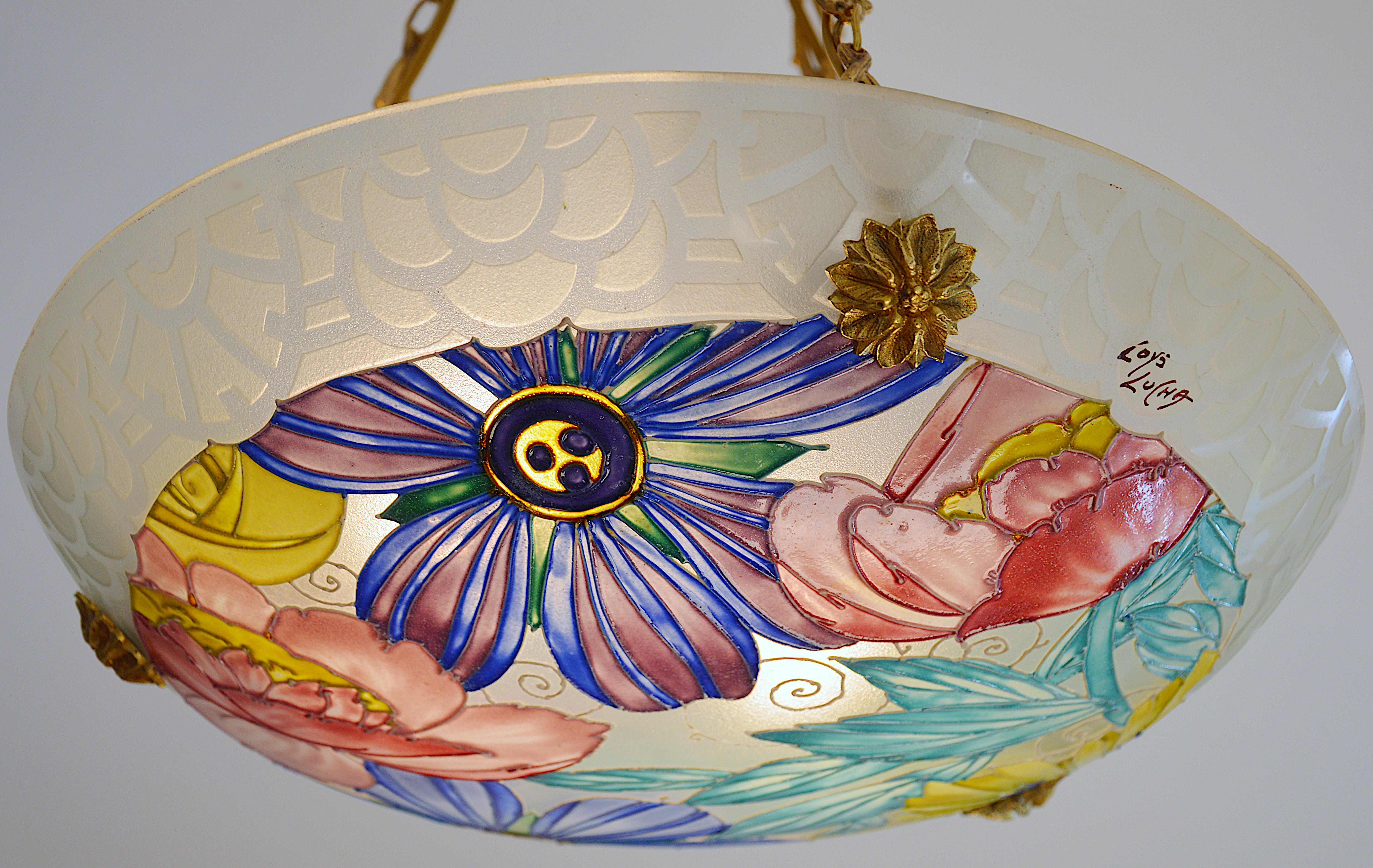 Loys Lucha / Charles Ranc Stupefacente lampadario a sospensione 1920 In condizioni ottime in vendita a Saint-Amans-des-Cots, FR
