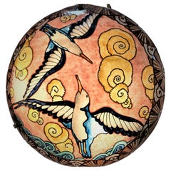 Loys Lucha Enameled Polychrome Art Deco Glass Pendant Chandelier