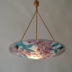 Loys Lucha Französische Art Deco-Pendelleuchte aus Glas mit organischem und lebhaftem Blumendesign