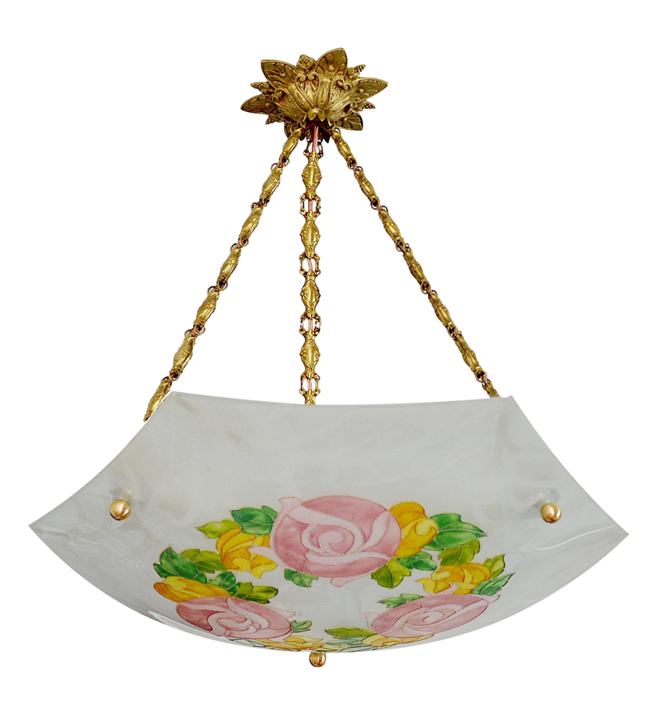 Smaltato Loys Lucha, lampadario a sospensione Art Deco francese 1920 in vendita