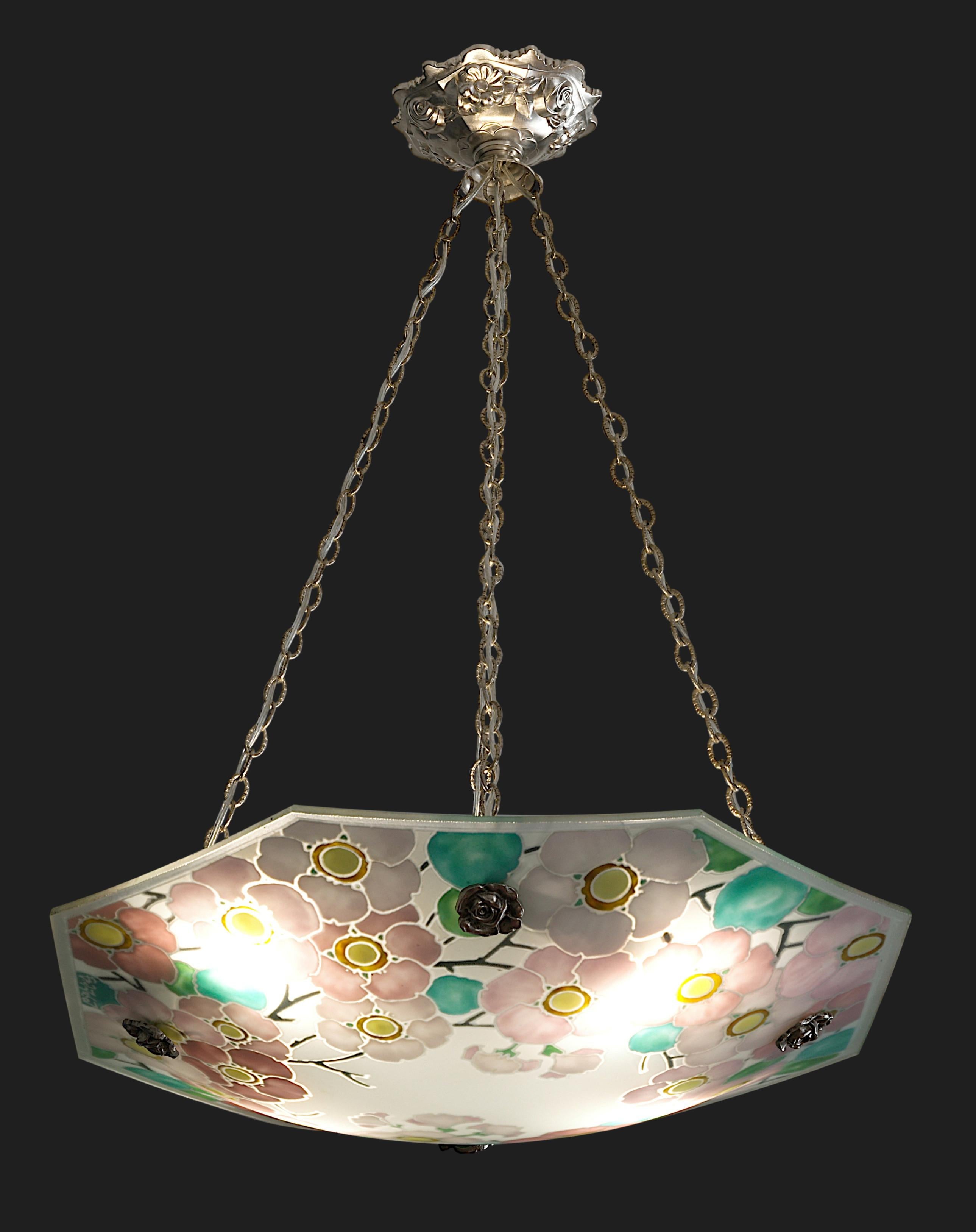 Loys Lucha French Art Deco Pendant Chandelier, 1920s 4