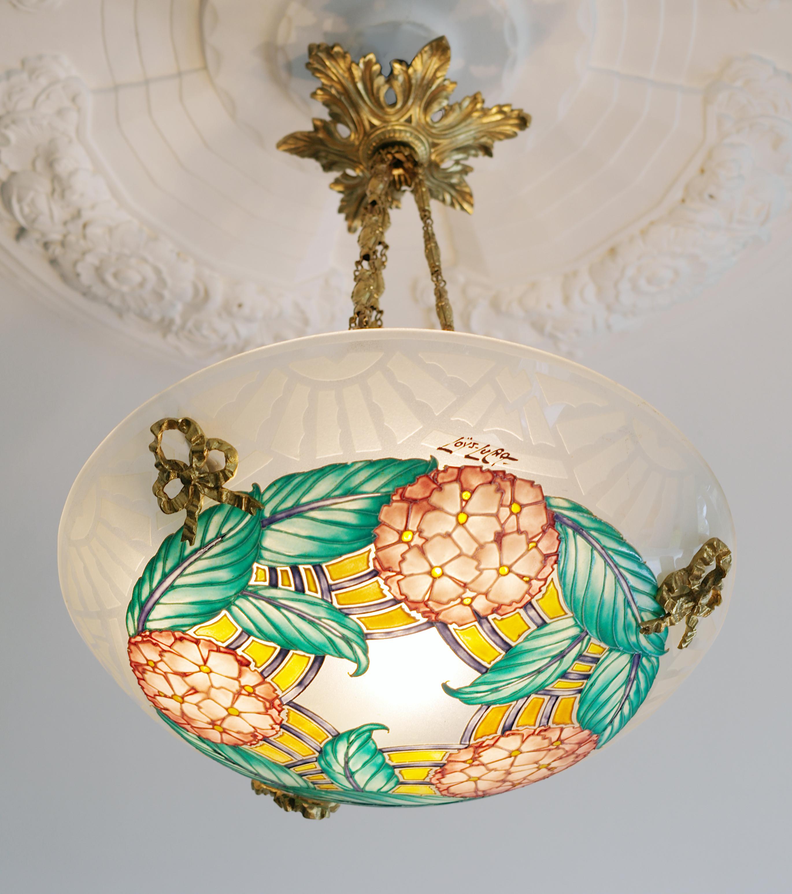 LOYS LUCHA French Art Deco Pendant Chandelier, 1920s For Sale 6
