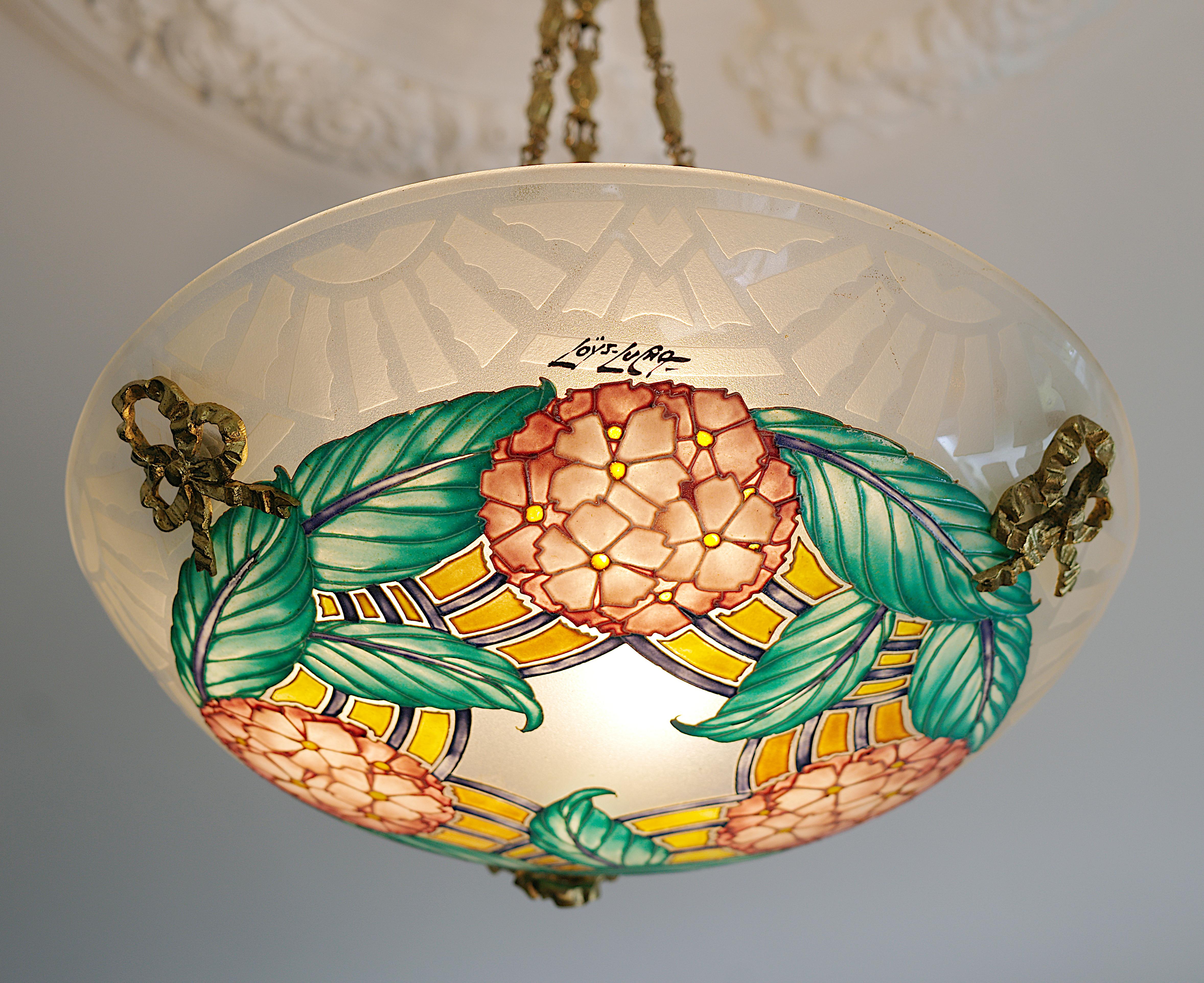 LOYS LUCHA French Art Deco Pendant Chandelier, 1920s For Sale 8
