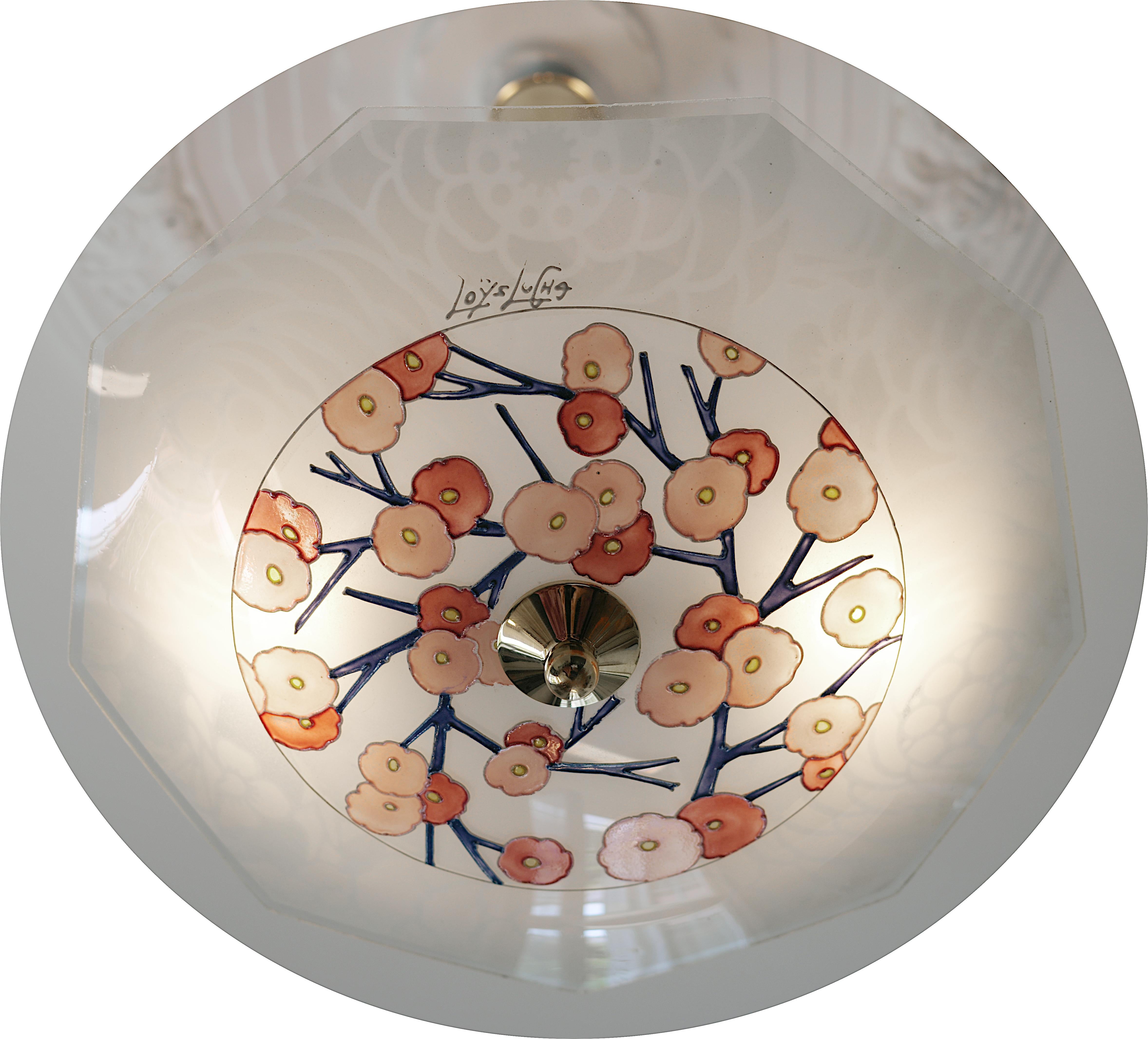 Loys Lucha French Art Deco Pendant Chandelier, 1920 In Excellent Condition For Sale In Saint-Amans-des-Cots, FR