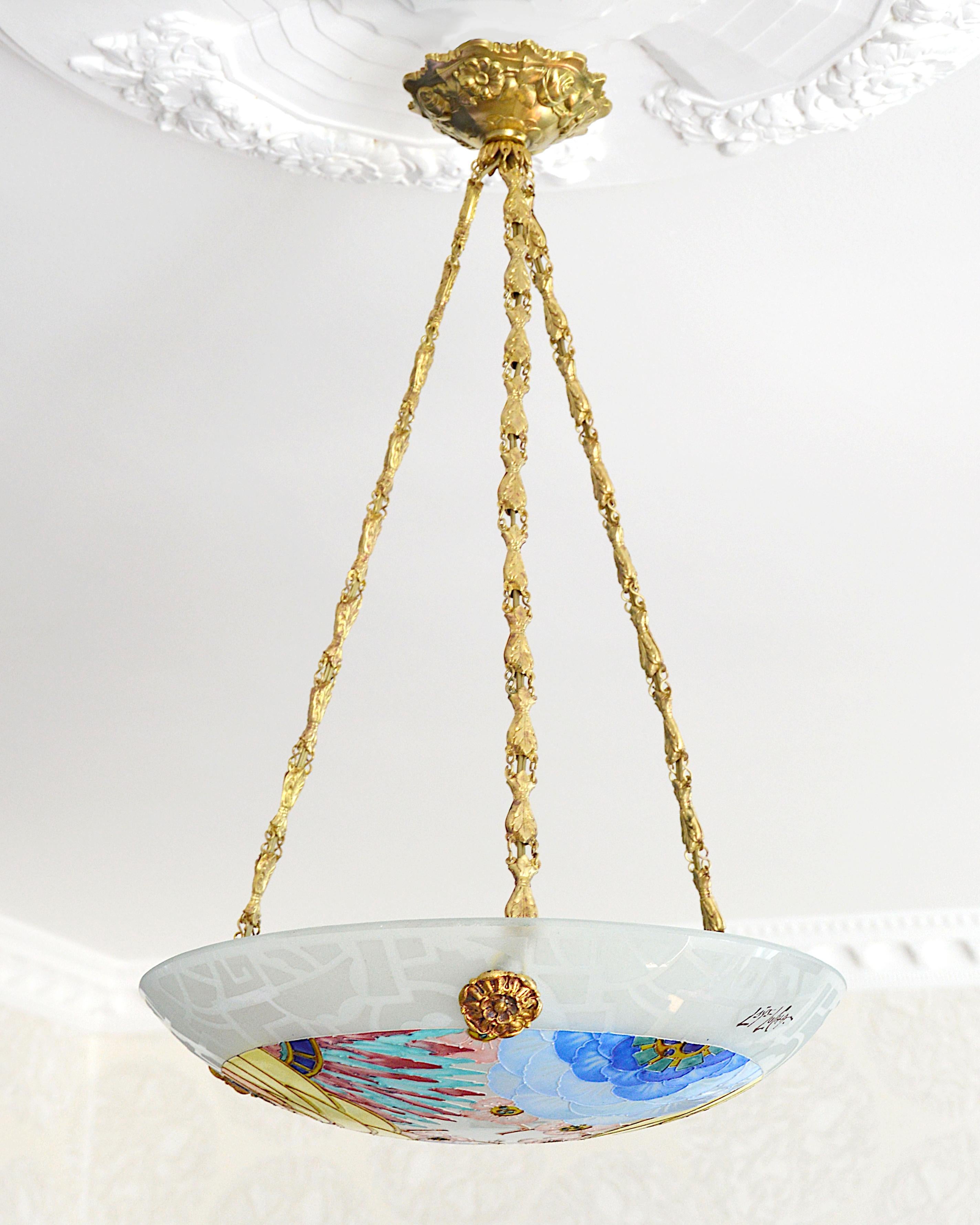 Early 19th Century Loys Lucha French Art Deco Pendant Chandelier, 1920s
