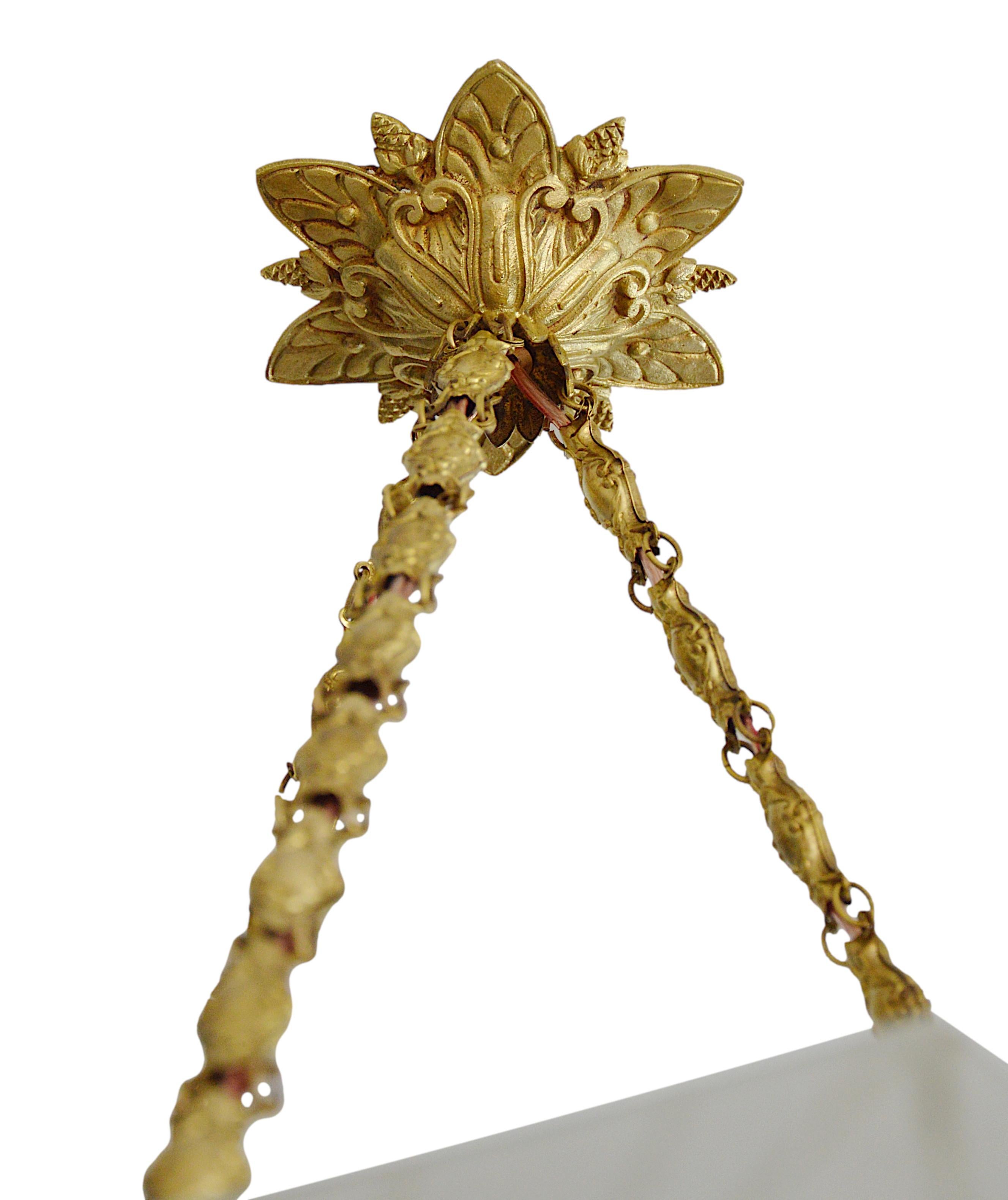 Bronze Loys Lucha French Art Deco Pendant Chandelier, 1920 For Sale
