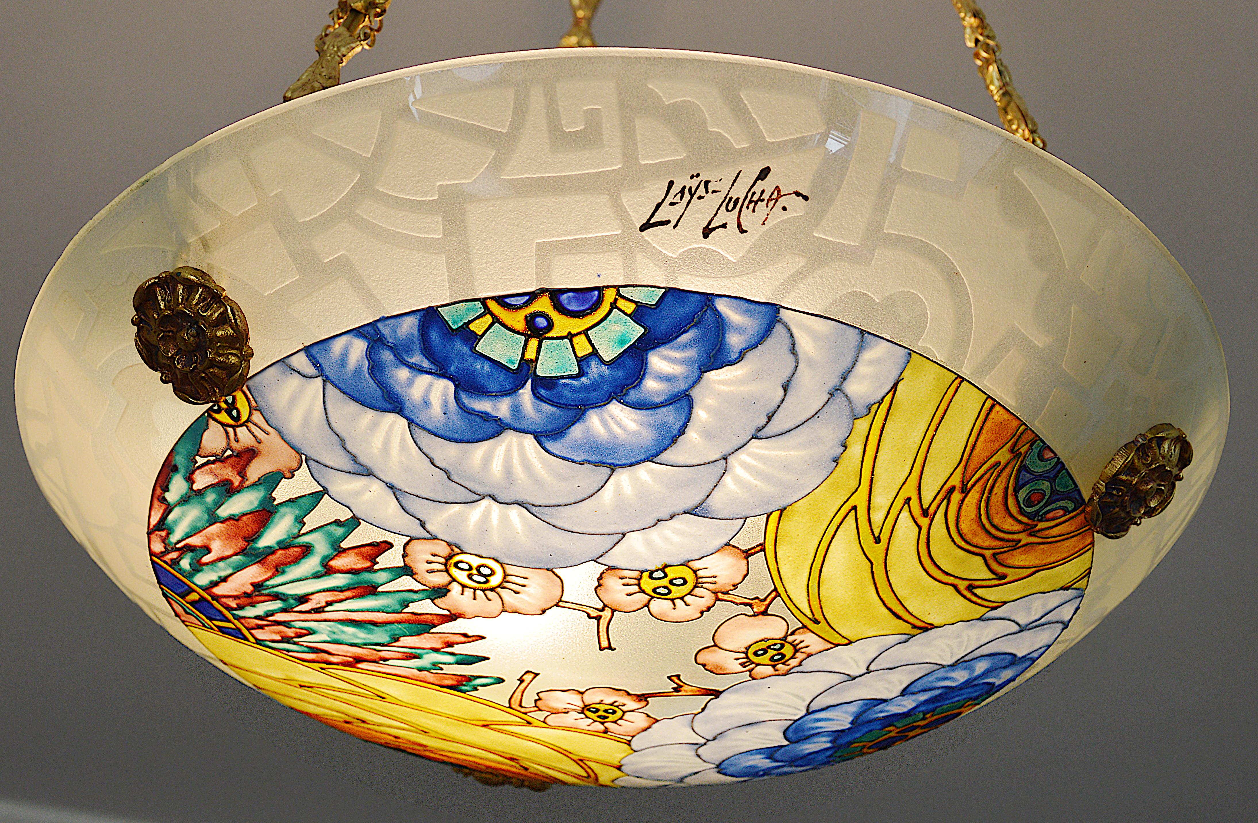 Loys Lucha French Art Deco Pendant Chandelier, 1920s 1
