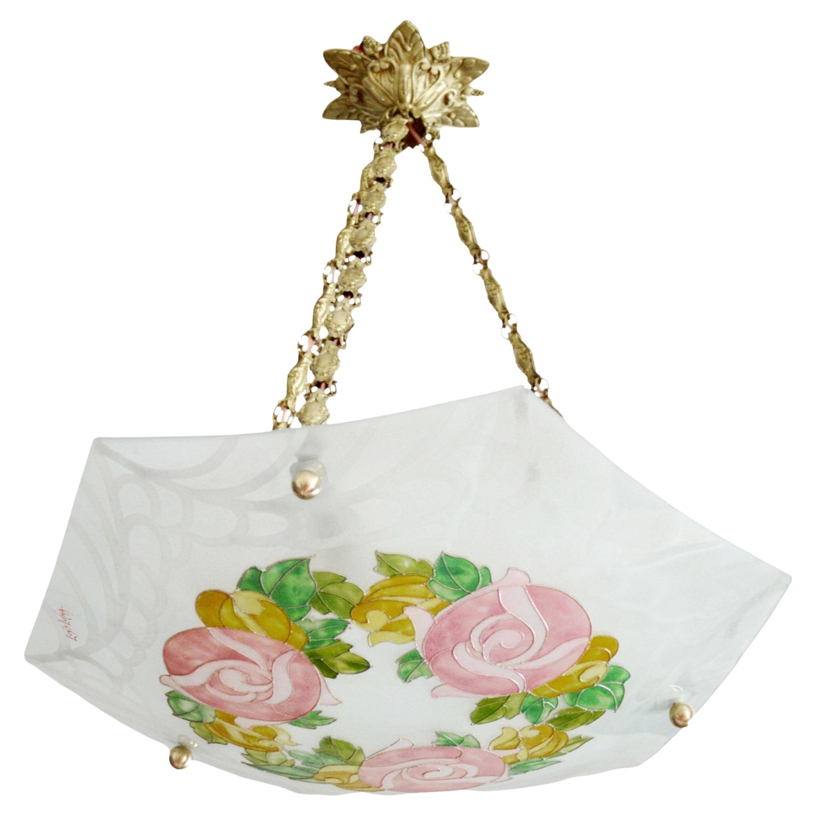 Loys Lucha French Art Deco Pendant Chandelier, 1920 For Sale 2