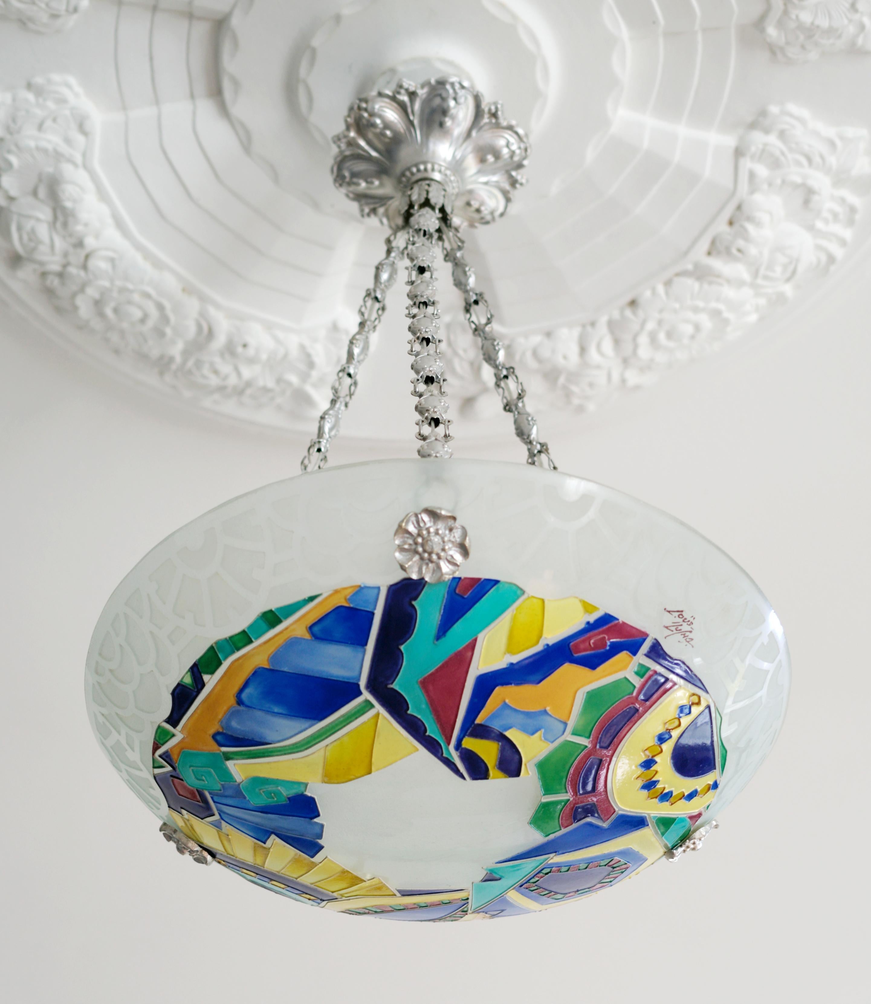 Loys Lucha Stunning French Art Deco Pendant Chandelier, 1918-1920 For Sale 6
