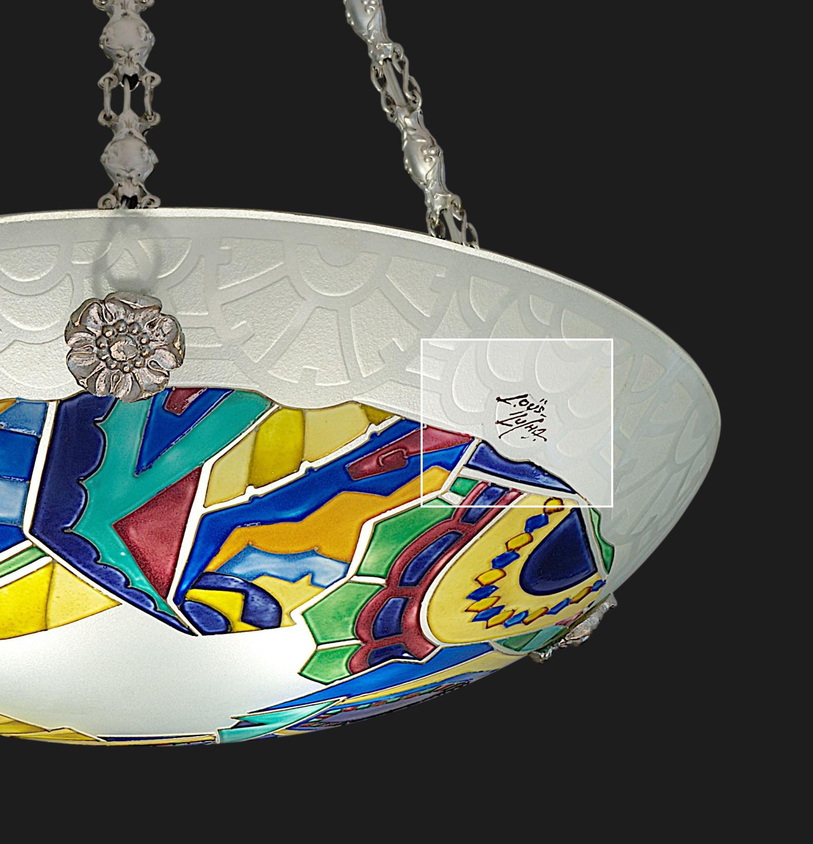 Loys Lucha Stunning French Art Deco Pendant Chandelier, 1918-1920 For Sale 7