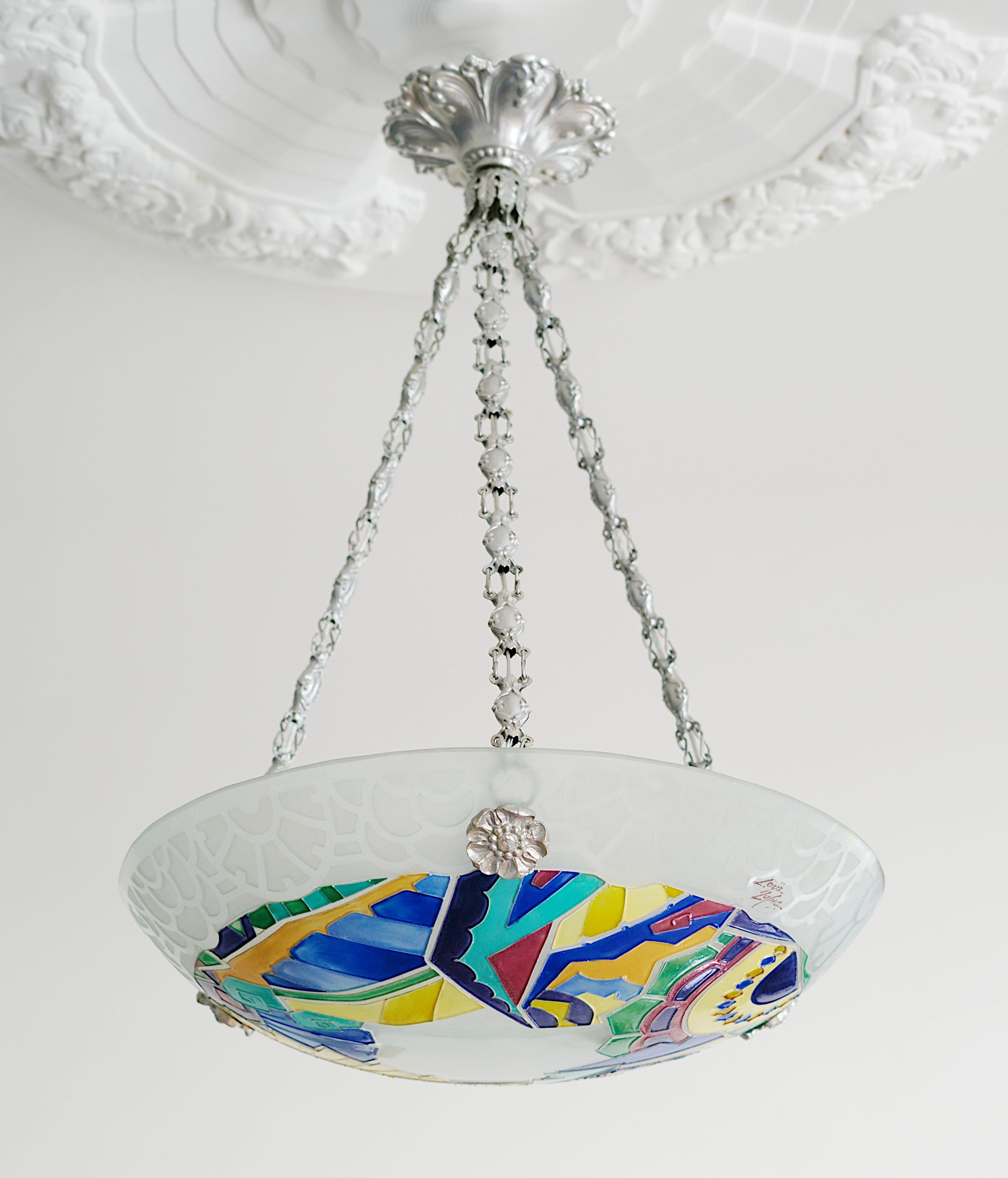 Early 20th Century Loys Lucha Stunning French Art Deco Pendant Chandelier, 1920s For Sale