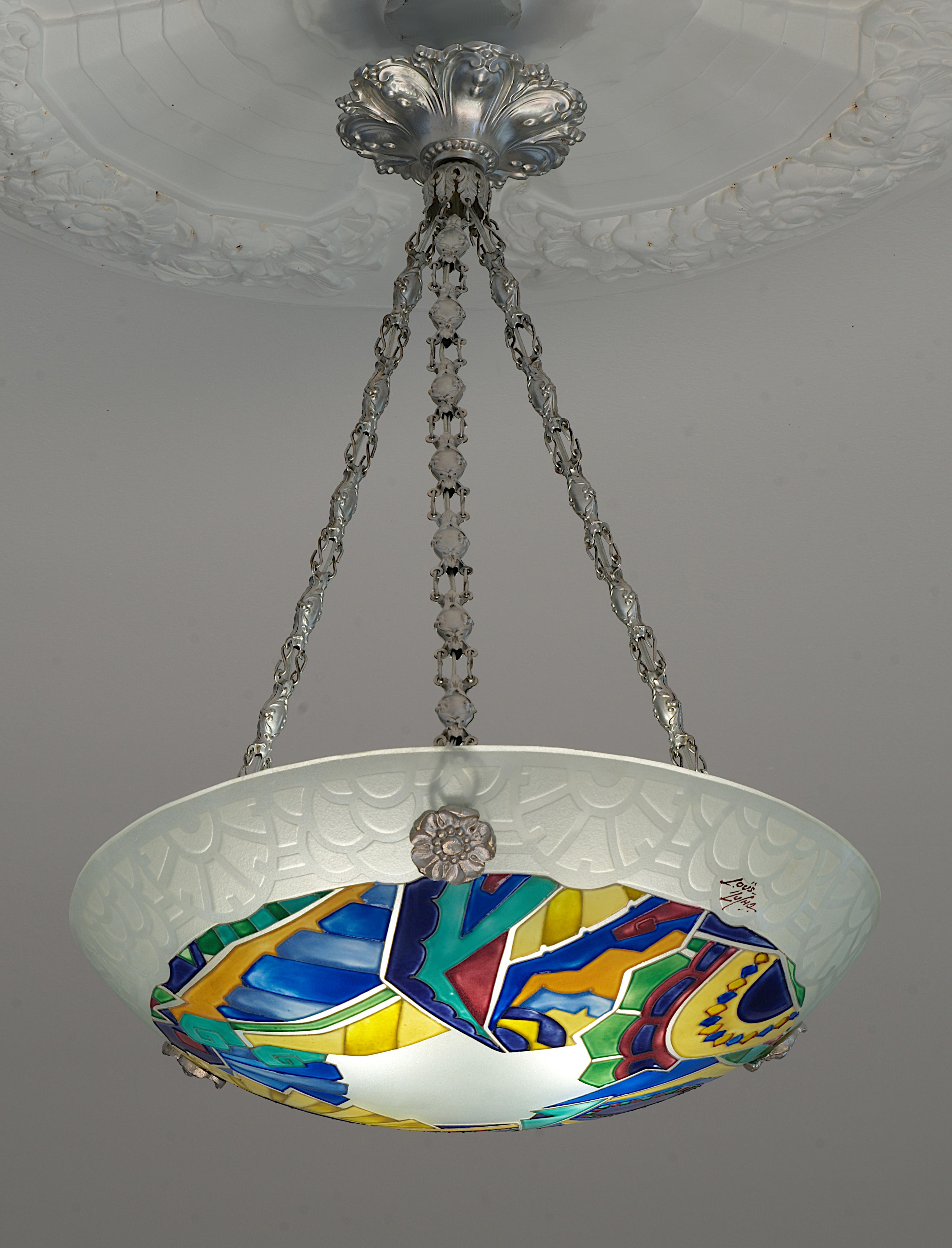 Early 20th Century Loys Lucha Stunning French Art Deco Pendant Chandelier, 1918-1920 For Sale