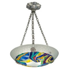 Superbe lustre suspendu Art déco français Loys Lucha, 1918-1920