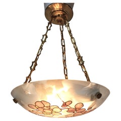 Loys Lucha Style Hand Painted 1930s Pendant Chandelier