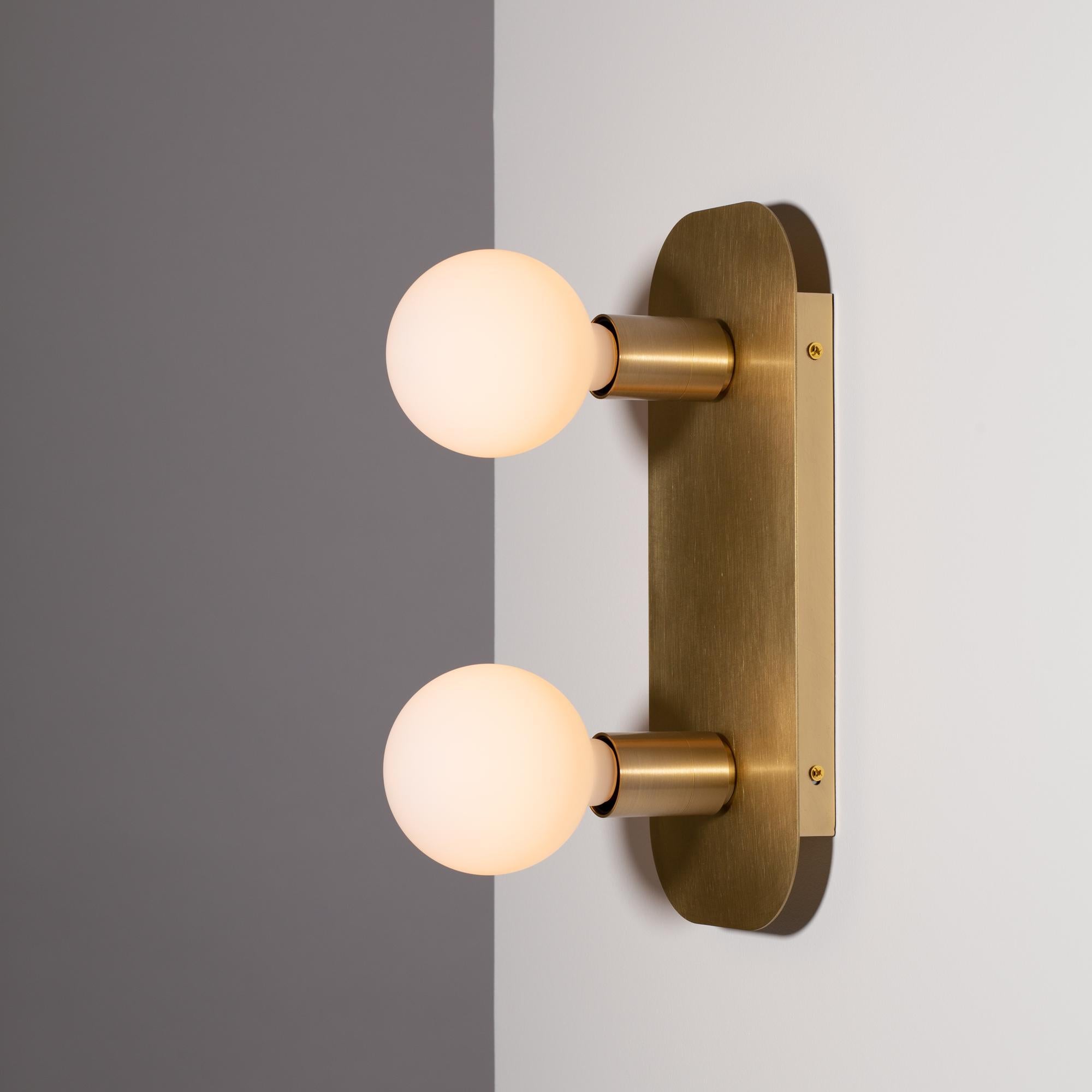 Modern Lozenge Double Sphere Surface Mount Brushed Brass Wall Light For Sale