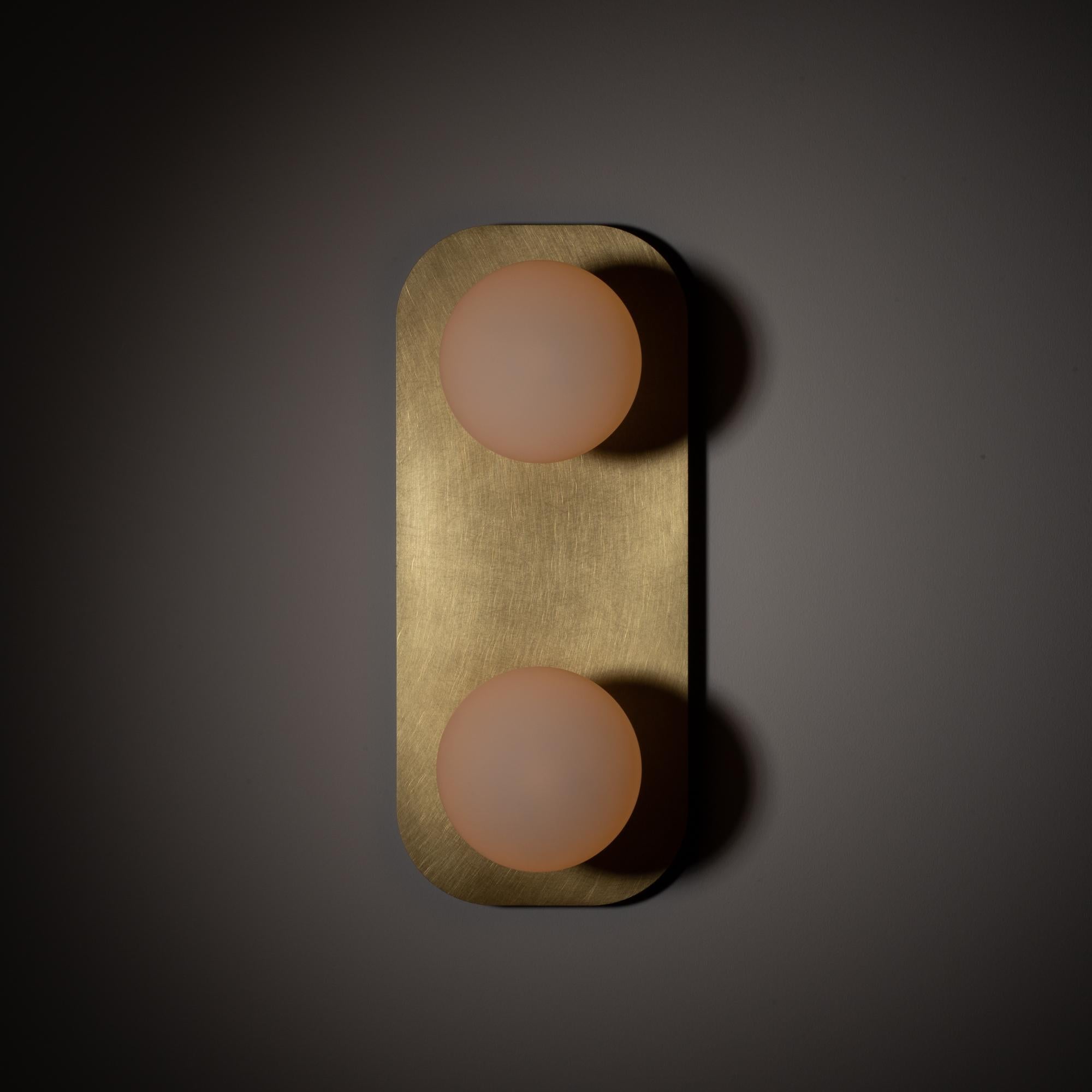 Hand-Crafted Lozenge Double Sphere Surface Mount Brushed Brass Wall Light For Sale