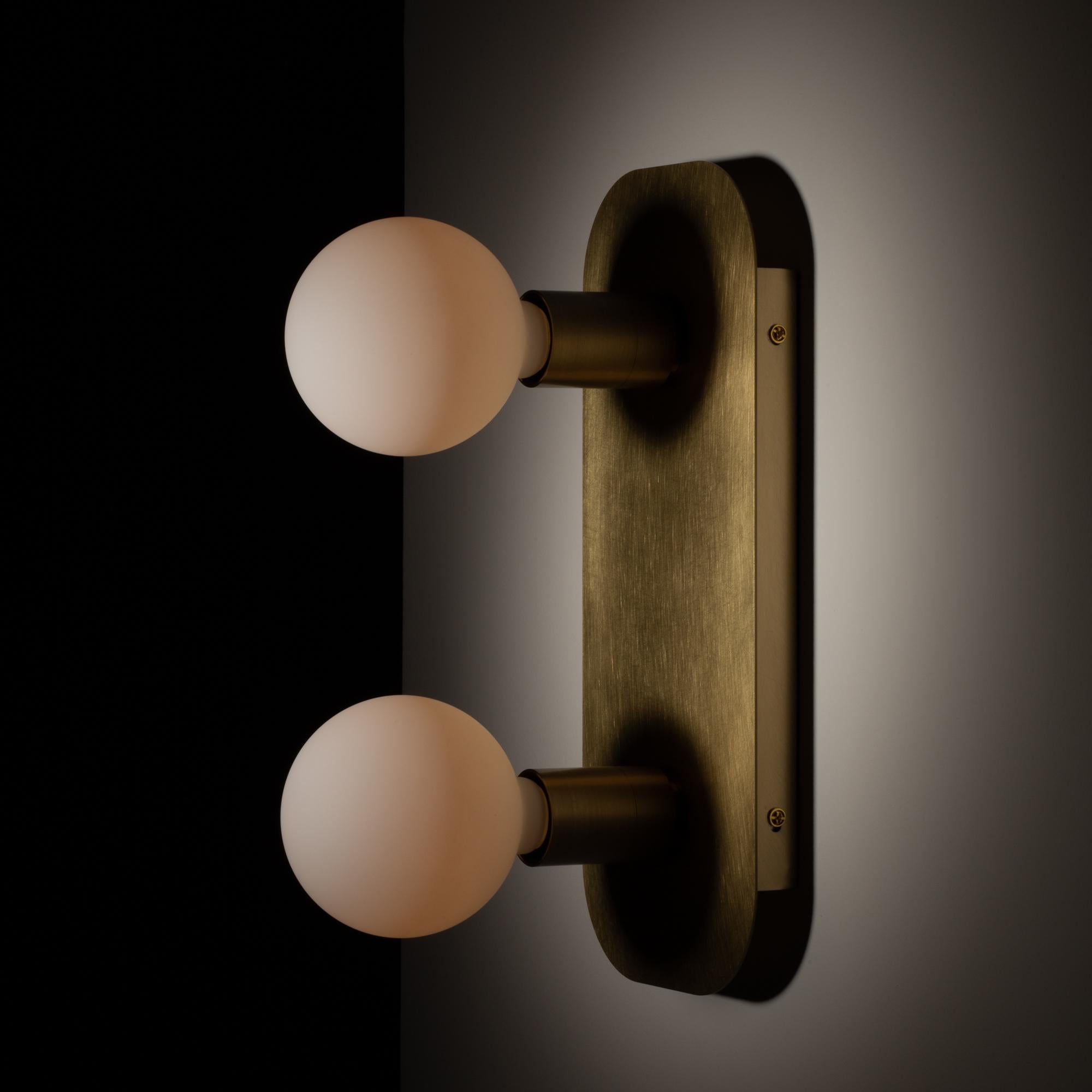 Lozenge Double Sphere Surface Mount Brushed Brass Wall Light In New Condition For Sale In London, GB
