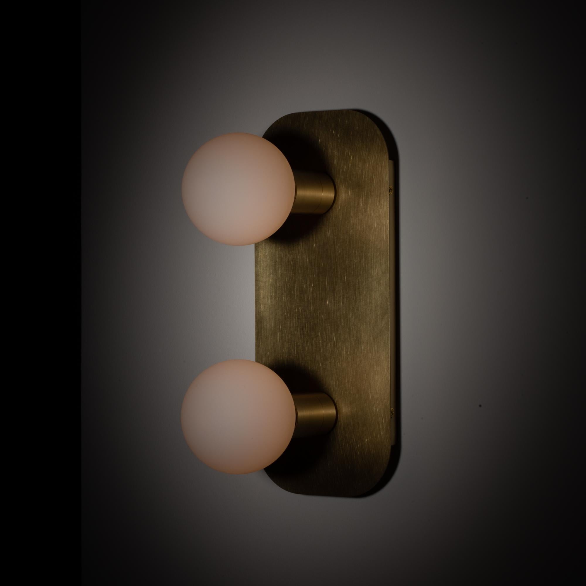 Contemporary Lozenge Double Sphere Surface Mount Brushed Brass Wall Light For Sale