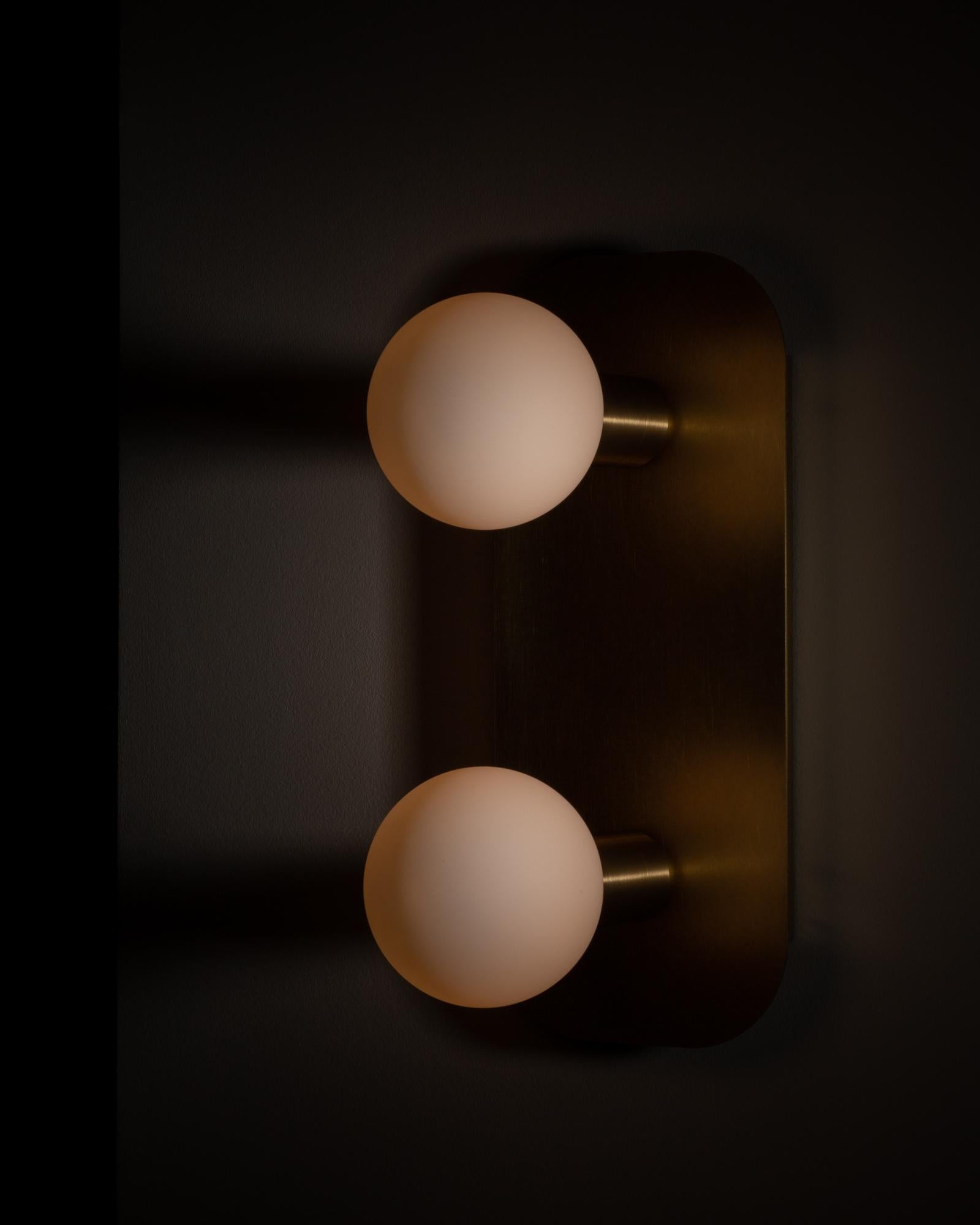 Lozenge Double Sphere Surface Mount Brushed Brass Wall Light For Sale 2