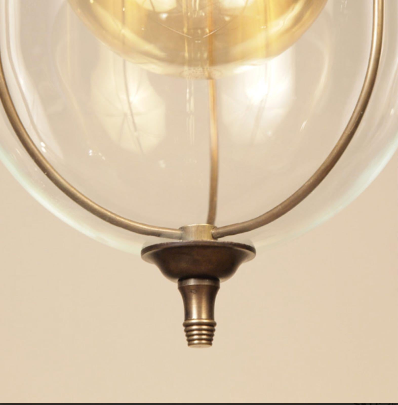Italian Lozenge Shape Glass Pendant Lamp with Brass Flame