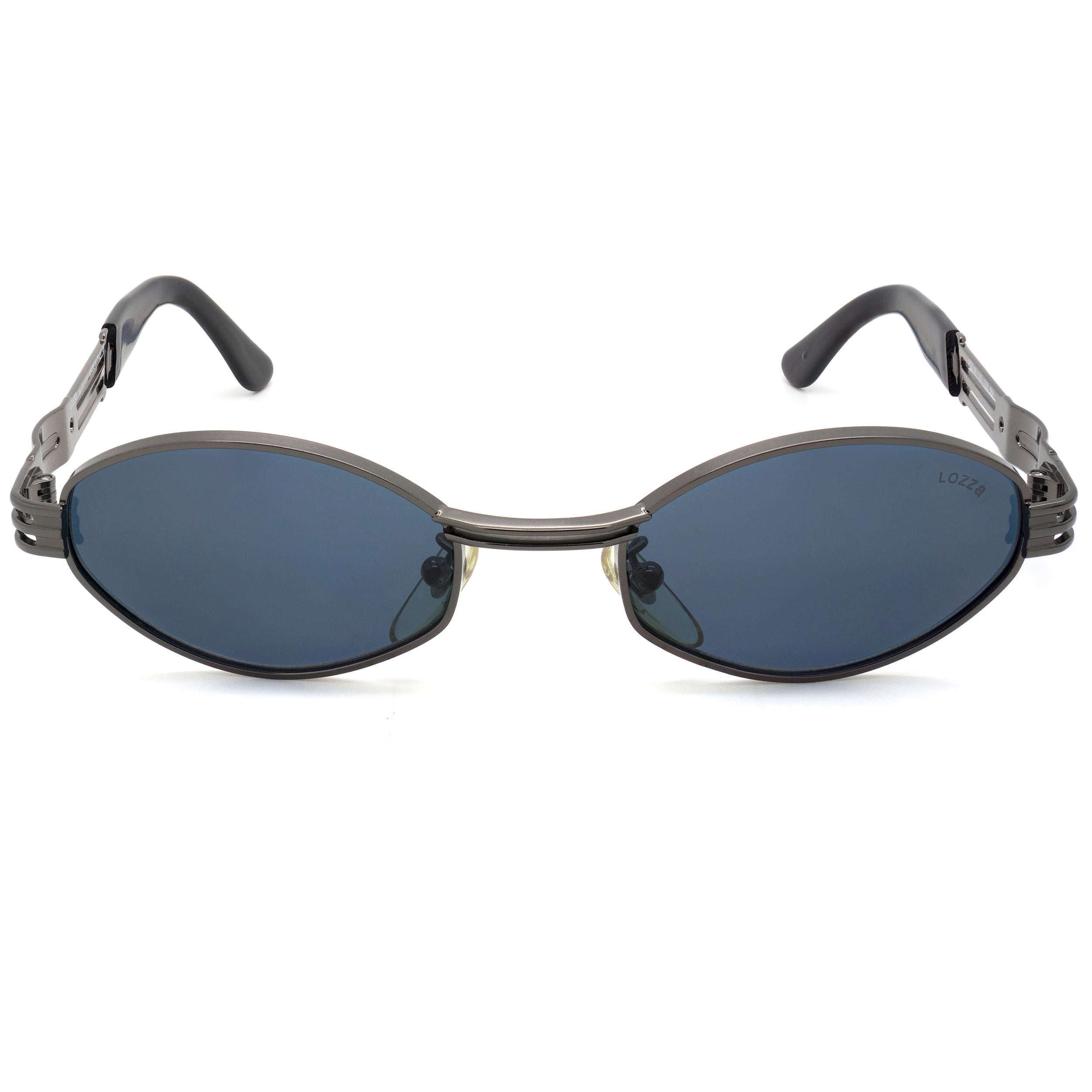 Lozza lunettes de soleil hexagonales noires noires, fabriquées en Italie dans les années 80 Neuf - En vente à Santa Clarita, CA