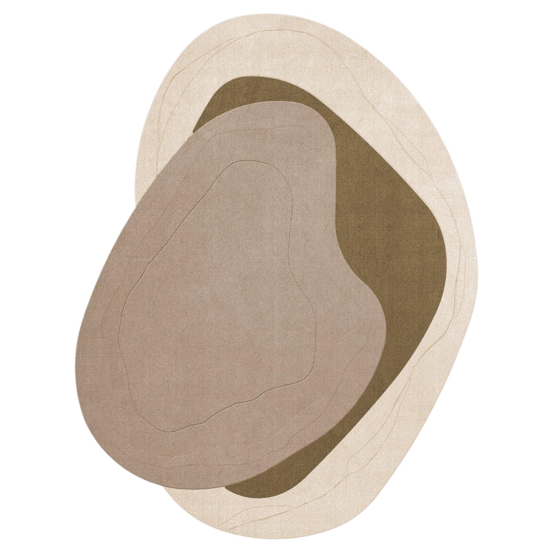 Pre-owned Layered Lozza Wool Rug In Olive By Erik Bratsberg, Scandinavian Handmade Design In Brown