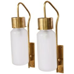 'LP 10' Brass and Frosted Opaline Glass Wall Sconces by Azucena, 1958
