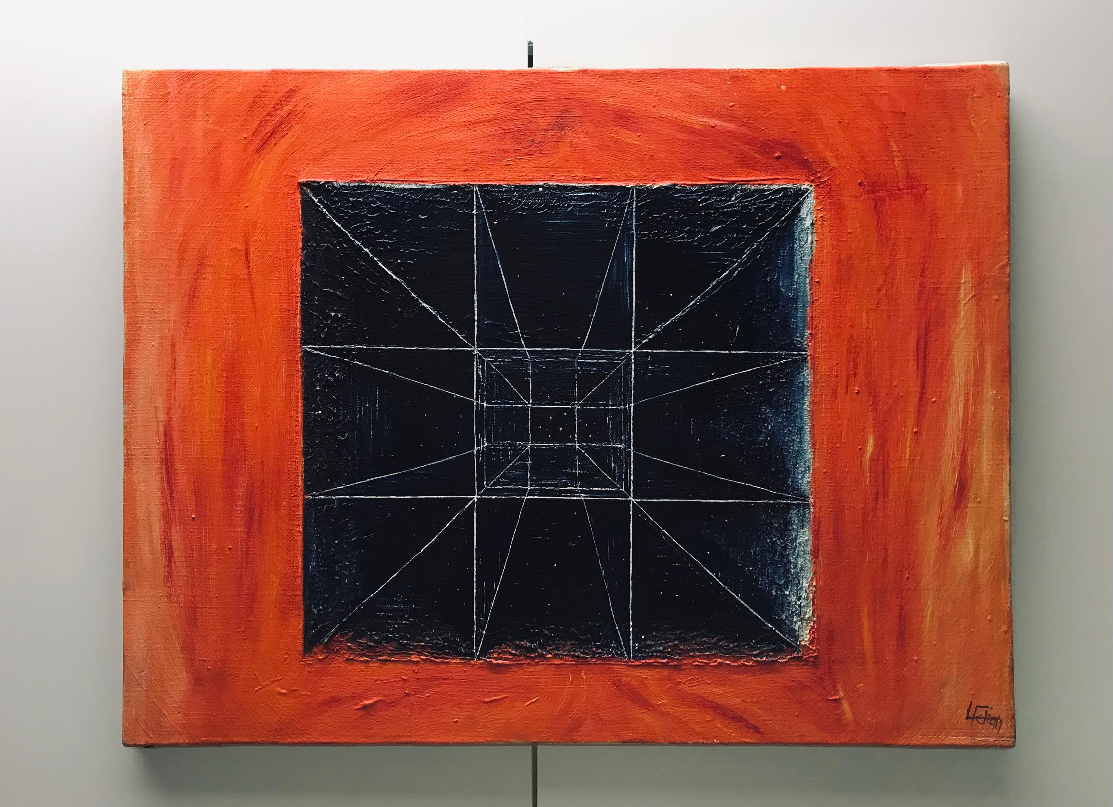 Geometric composition by L.P Dean - Oil paint on paper and canvas - Painting by L.P. Dran