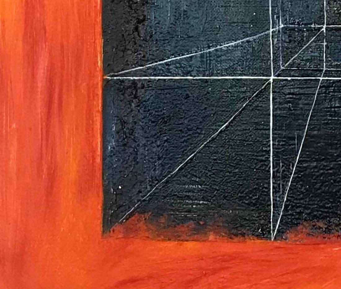 Geometric composition by L.P Dean - Oil paint on paper and canvas - Red Abstract Painting by L.P. Dran