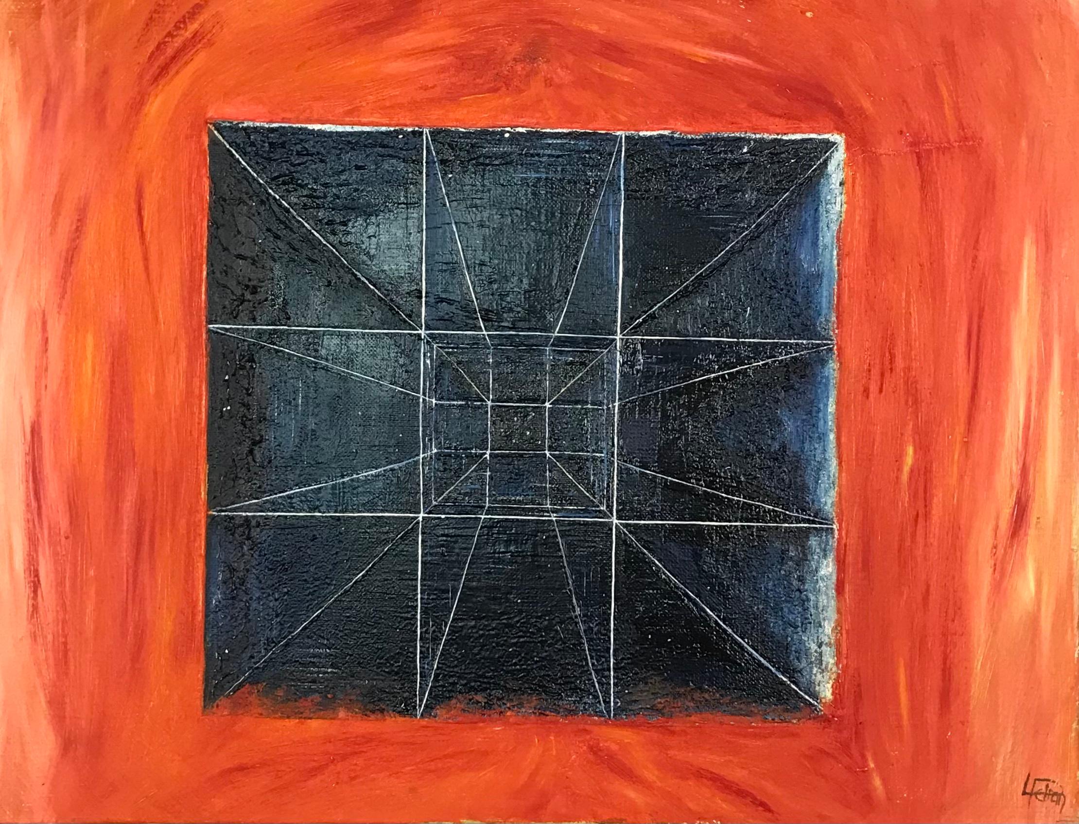 L.P. Dran Abstract Painting - Geometric composition by L.P Dean - Oil paint on paper and canvas
