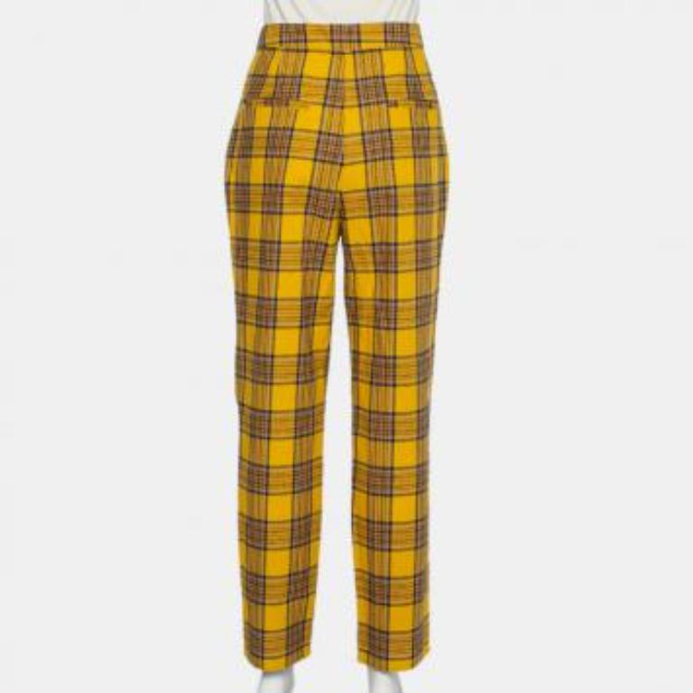 LPA Mustard Yellow Cotton Plaid Slim Trousers L For Sale 6