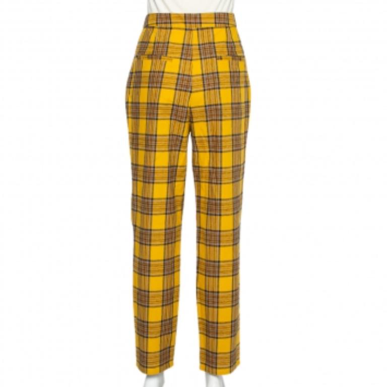 LPA Mustard Yellow Cotton Plaid Slim Trousers L For Sale 2