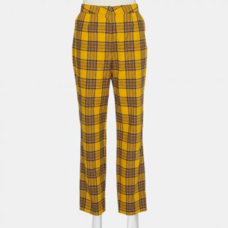 LPA Mustard Yellow Cotton Plaid Slim Trousers L For Sale 3